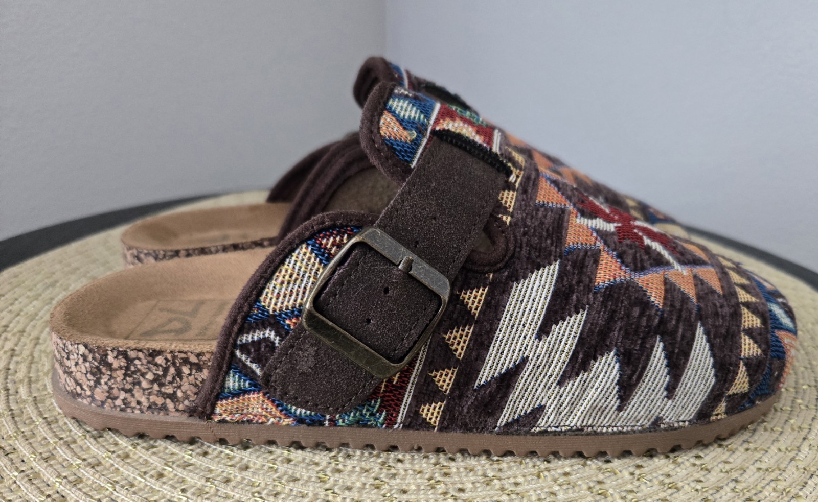 Dirty Laundry Bohemian Tapestry AZTEC Pattern Slide On Clogs Womens US 7 Artsy