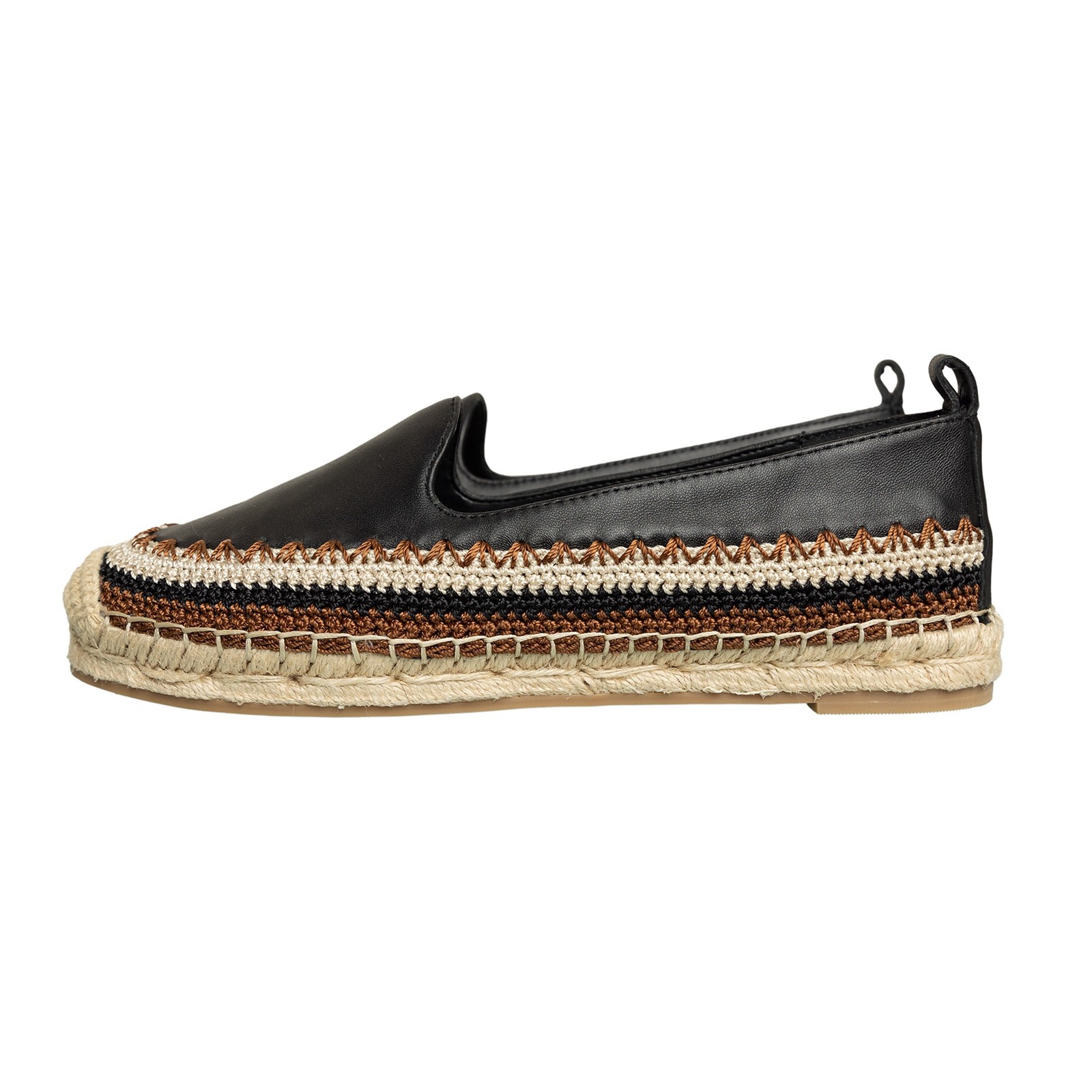 Women’s Black Leather Chico’s Crochet Slip-on Espadrille Flats NWOB – Size 7M