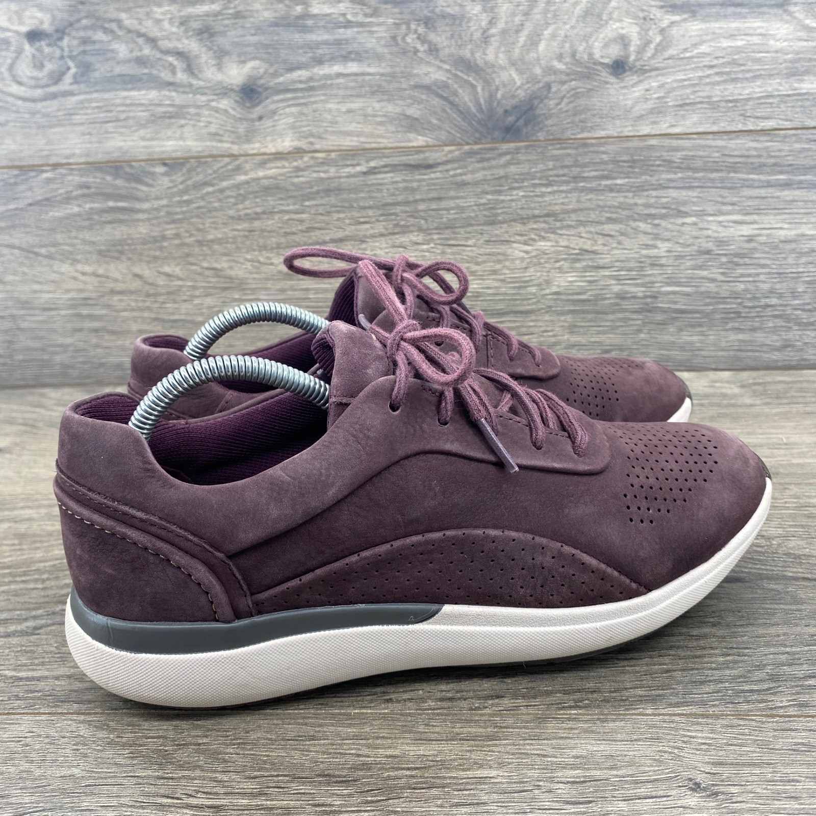 Clarks Unstructured Wave Walk Plum Burgundy Nubuck Leather Sneakers 261379794040