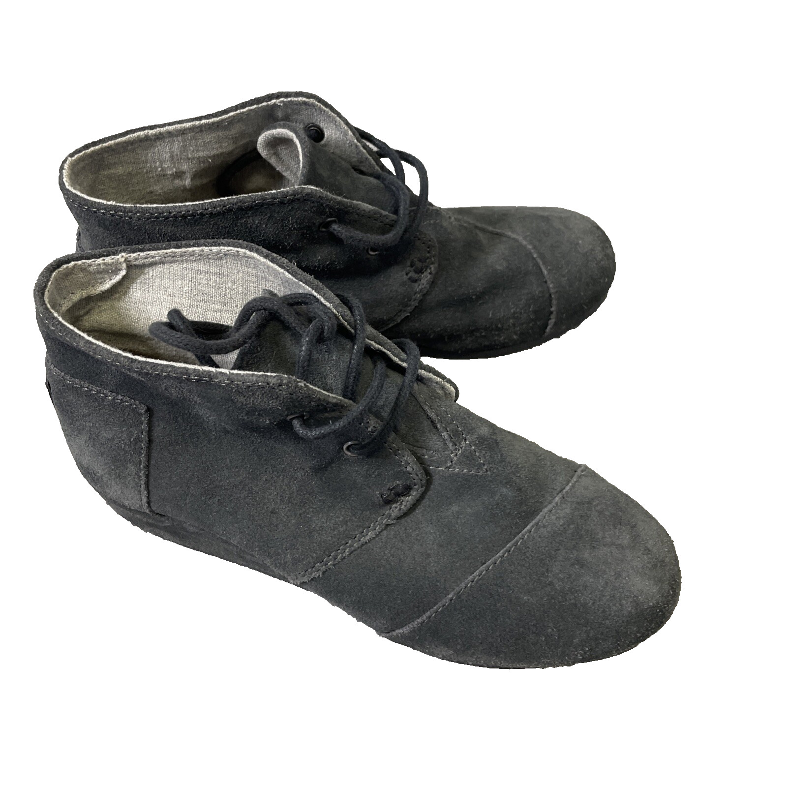 Toms Ankle Boots Womens Juniors Size 3 Gray Desert Wedge 10010659 Suede Lace Up