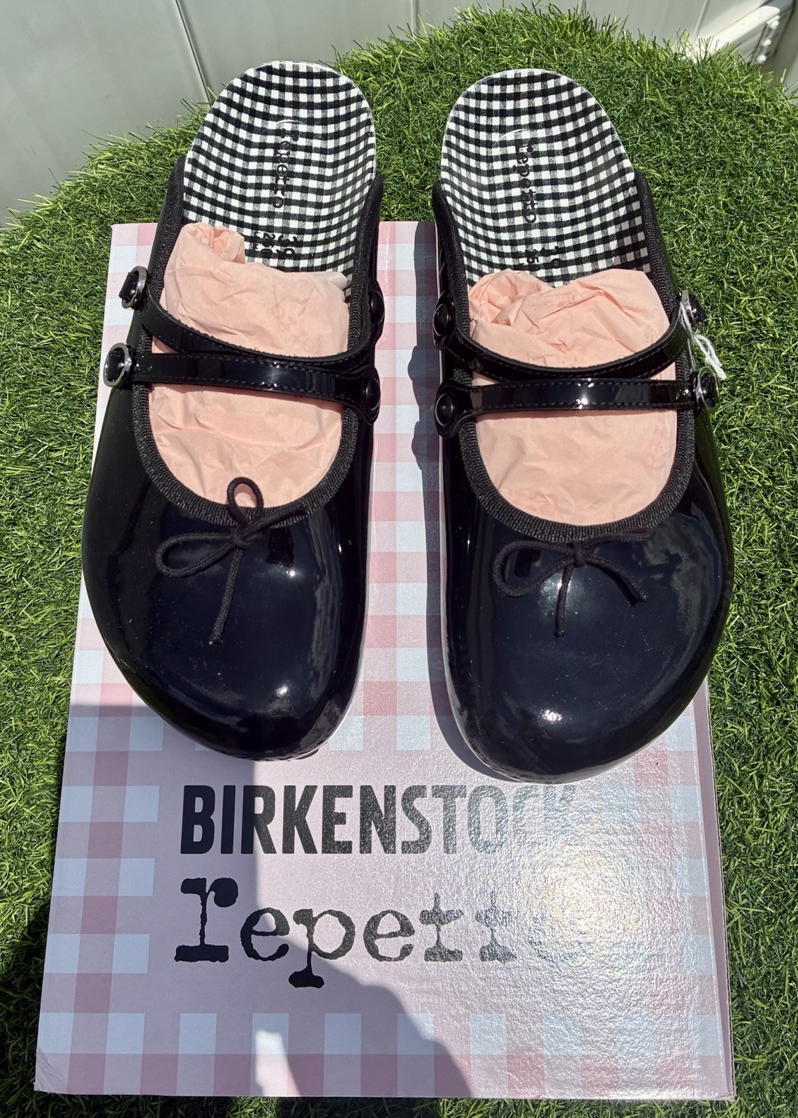 ON HAND NEW! BIRKENSTOCK x REPETTO SCALA MULES BLACK PAT.LEATHER EU 39 US 8-8.5