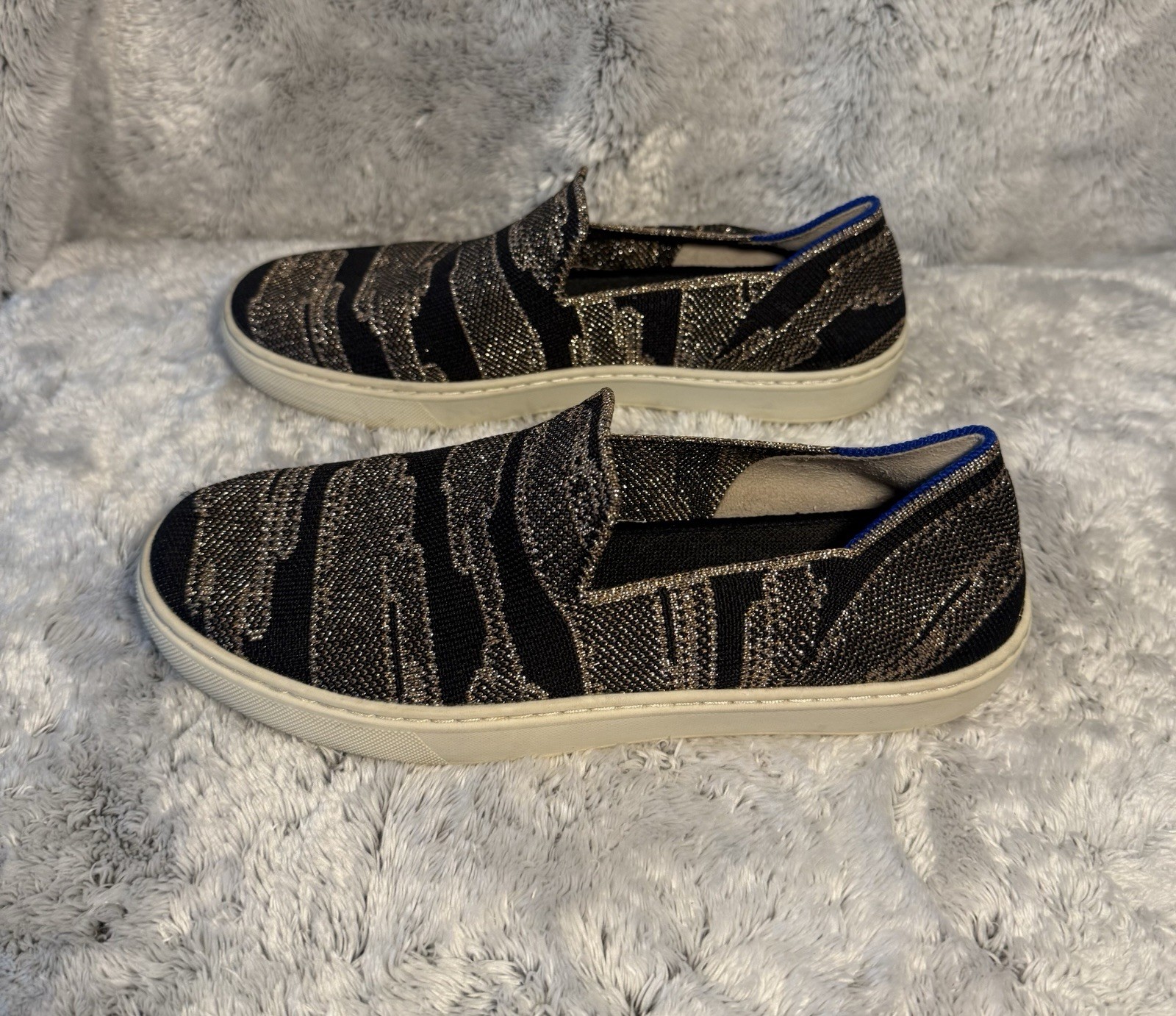 Rothys The Original Slip On Sneaker Womens Size 7 Metallic Zebra Knit