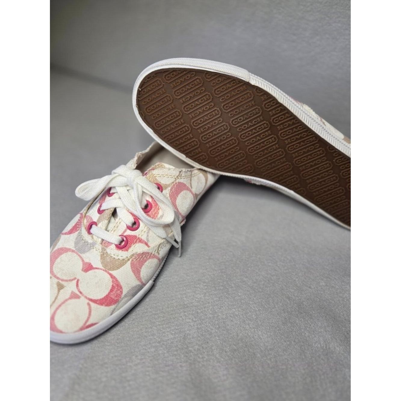 Coach Klare Signature Canvas Sneakers Pink White Lace Up Shoes Women’s 9B