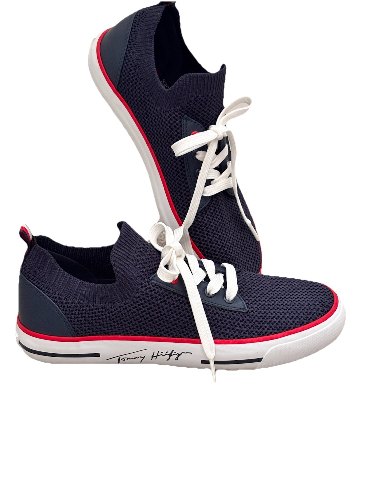Tommy Hilfiger Navy Gessie Stretch Knit Sneaker size 8 M EUC