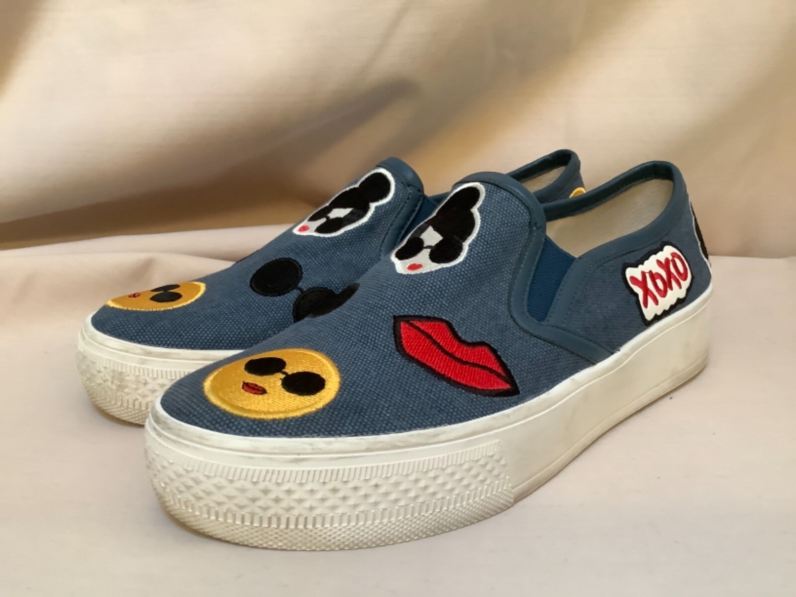 ALICE OLIVIA EMOJI STACE FACE JEAN SNEAKERS PLATFORM 8.5