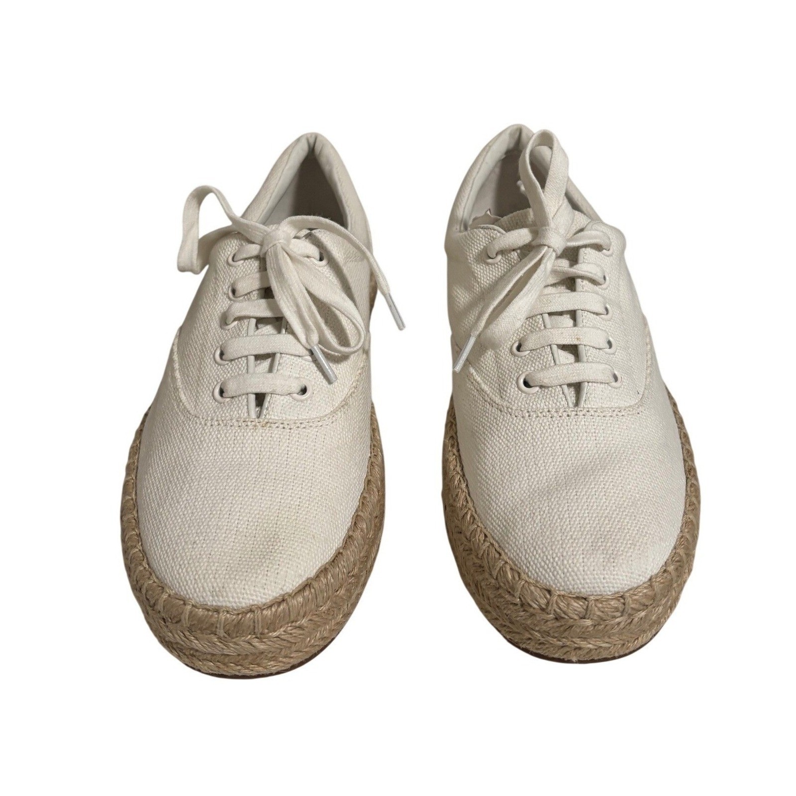 Vince Women Canvas Espadrille Sneakers White Lace Up Platform Size 9