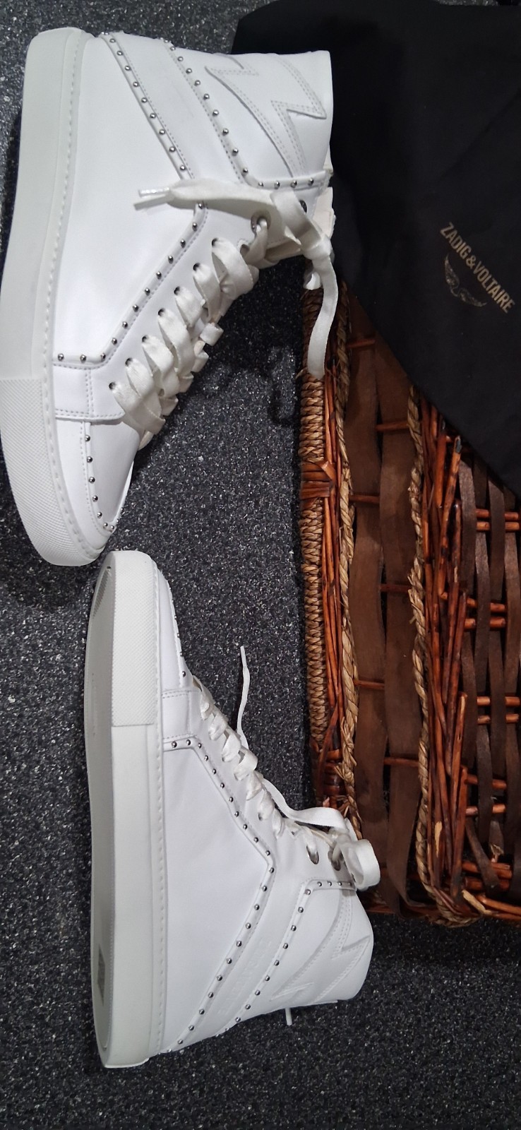 Zadig & Voltaire Designer Studded Hi Top Sneakers White Leather Womens 8 8.5
