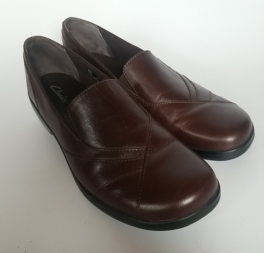 Clarks Blackberry Wedge Shoes Womens 9M Brown Leather Slip On Comfort Loafers