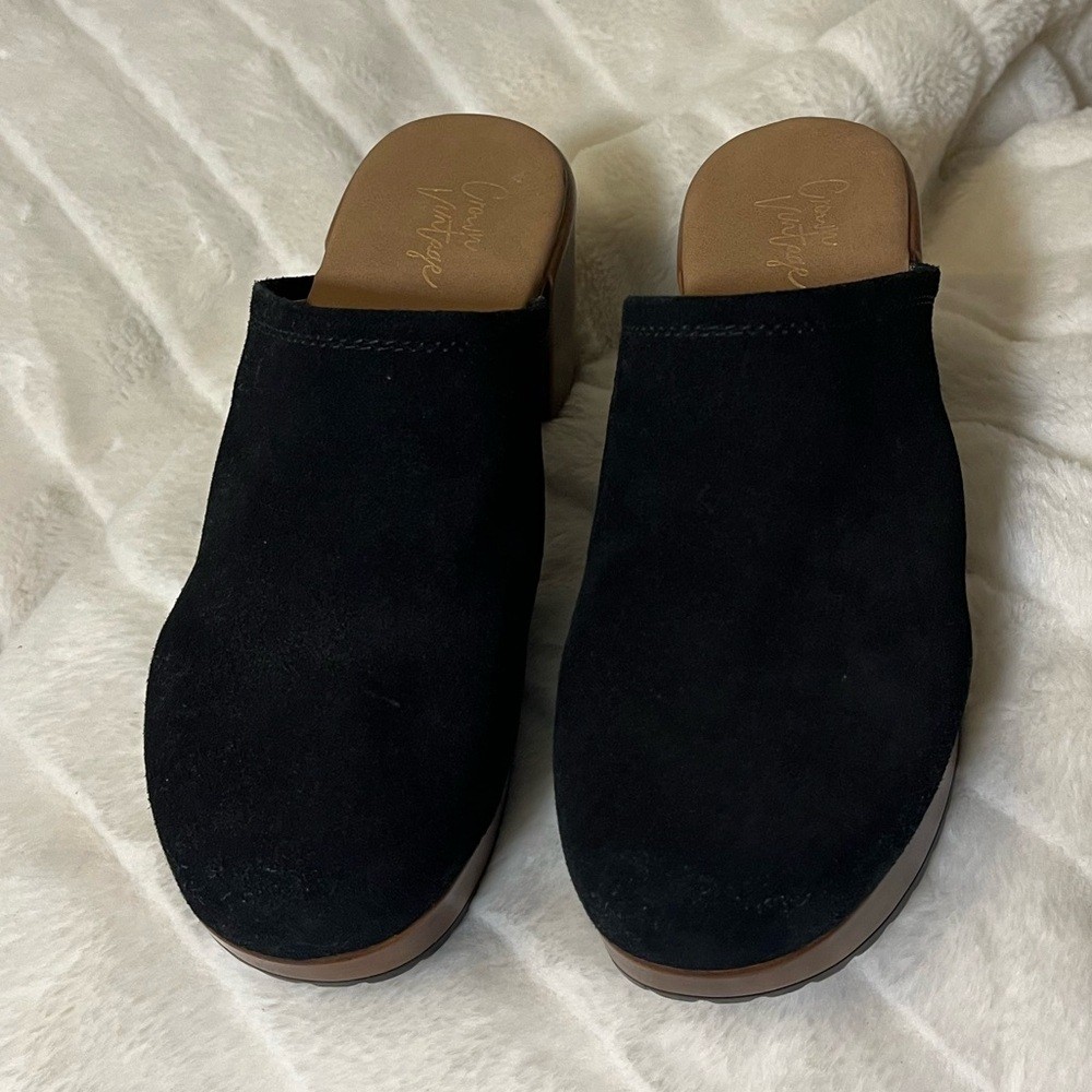Crown Vintage 6.5M Cami Black Brown Fall Winter Boho School Casual Heeled Clogs
