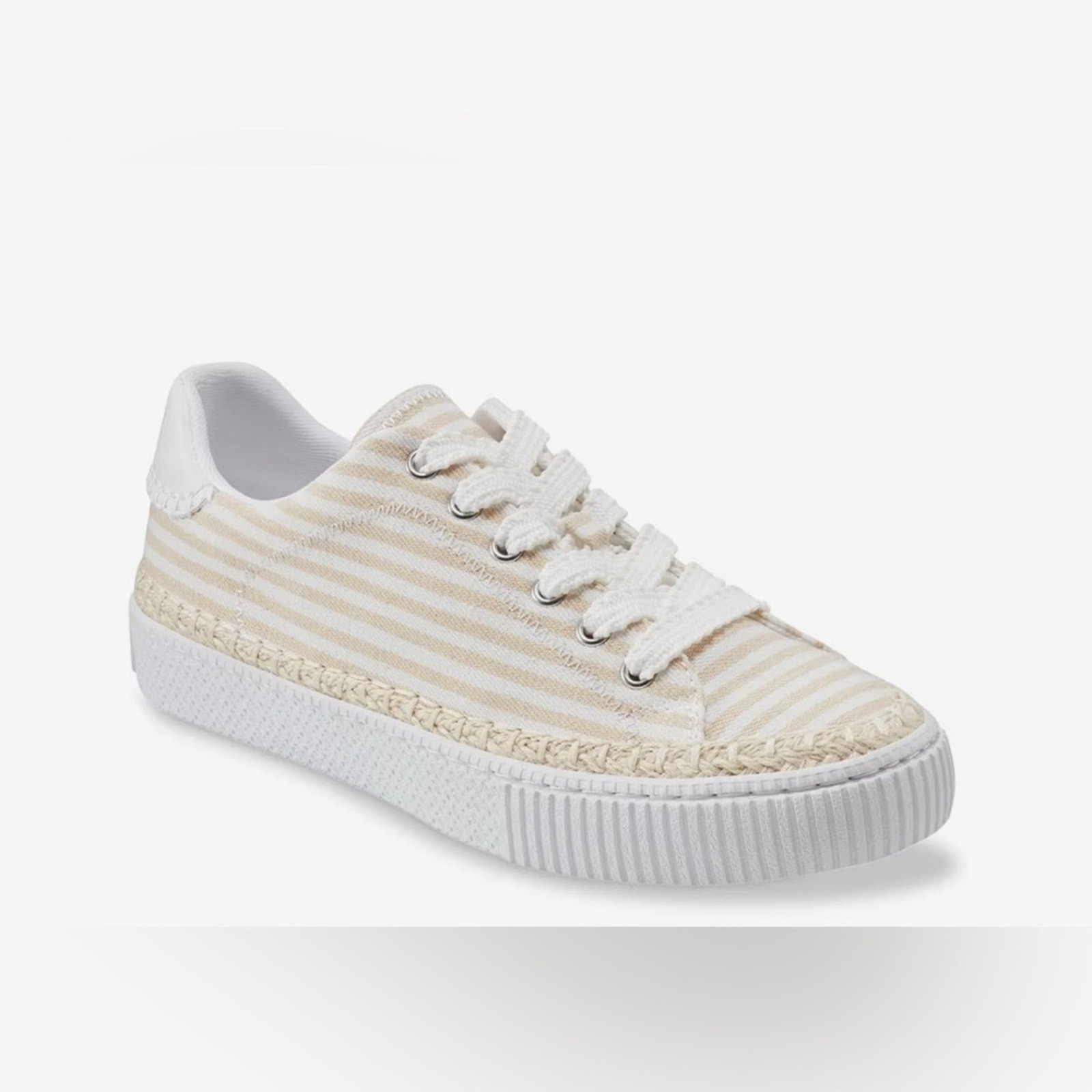NEW MARC FISHER SPRYNG SNEAKER WHITE BEIGE STRIPES SO CUTE! Sz 7.5