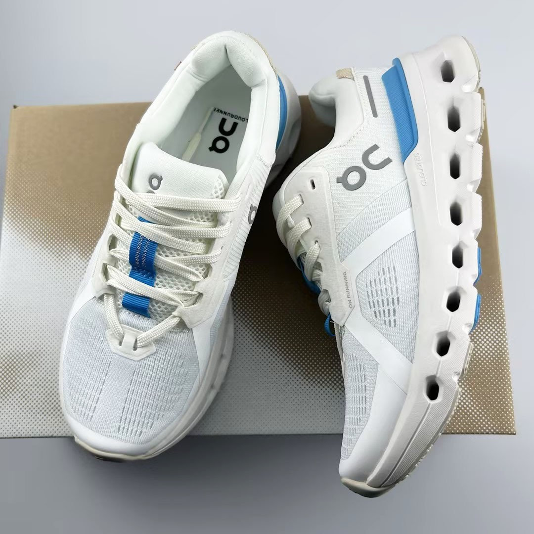 On Cloudrunner 2 Women’s White Blue Lace Up Breathable Running Shoes Size 6-9.5