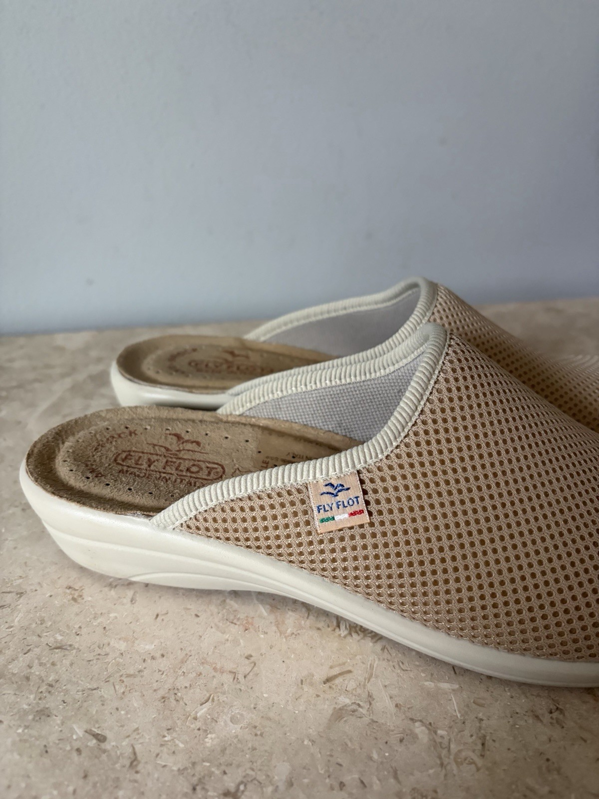 Fly Flot Clogs Women’s 40 US 9 Beige Mesh Anti-Shock Anatomic Mules Italy Made
