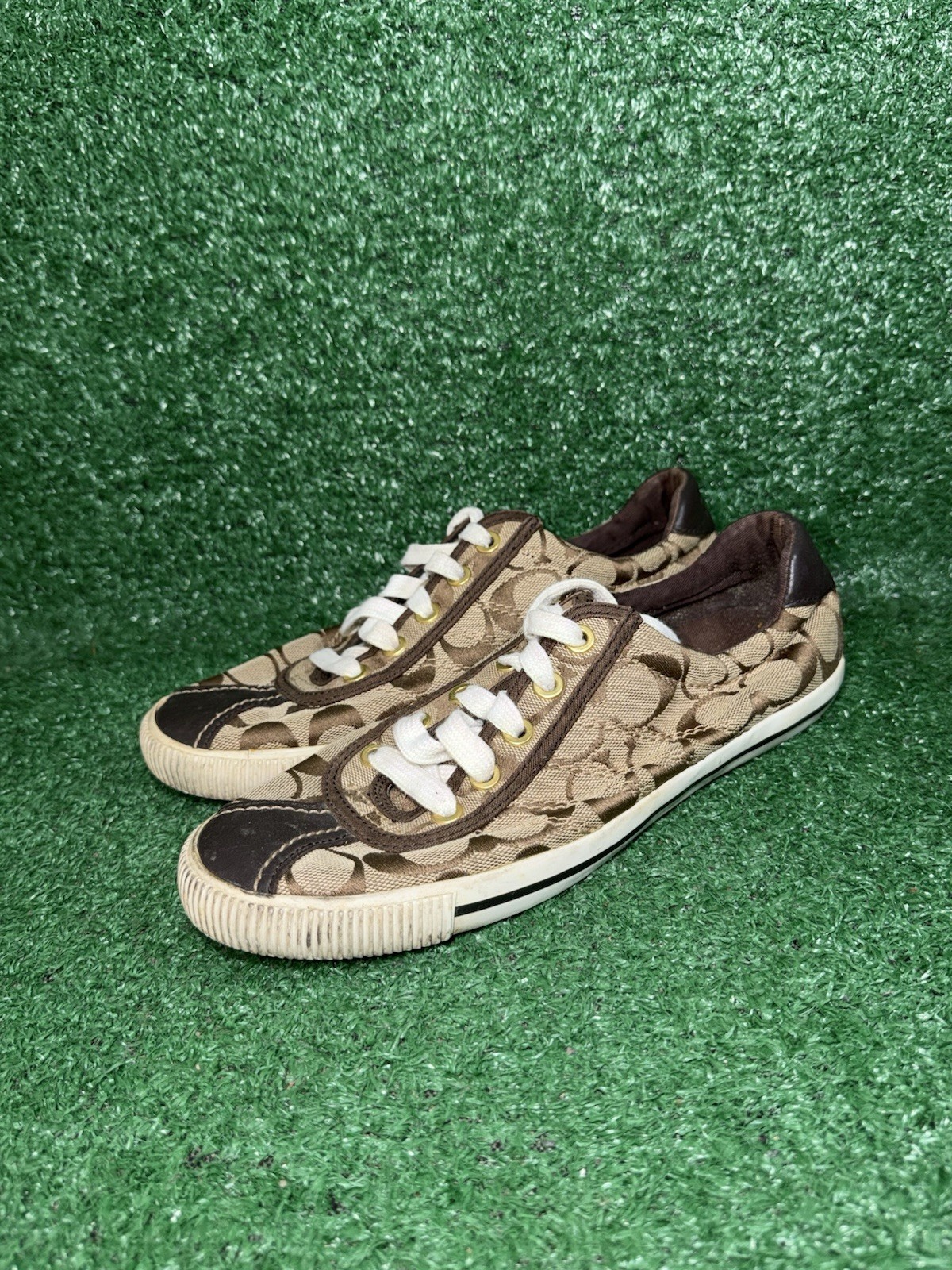 Coach Barrett Signature Women’s Size 7.5 Lace Up Sneakers Brown Casual Shoes Vtg