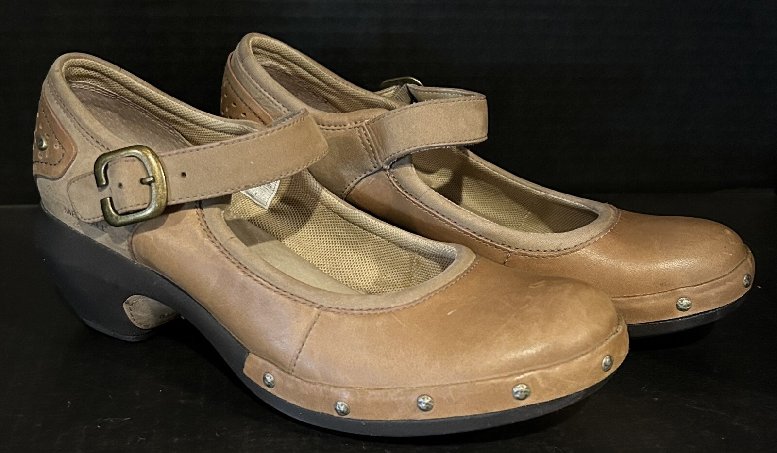 Merrell Luxe Leather Coffee Brown Studded Mary Jane Pumps 1132212 Women’s Size 8