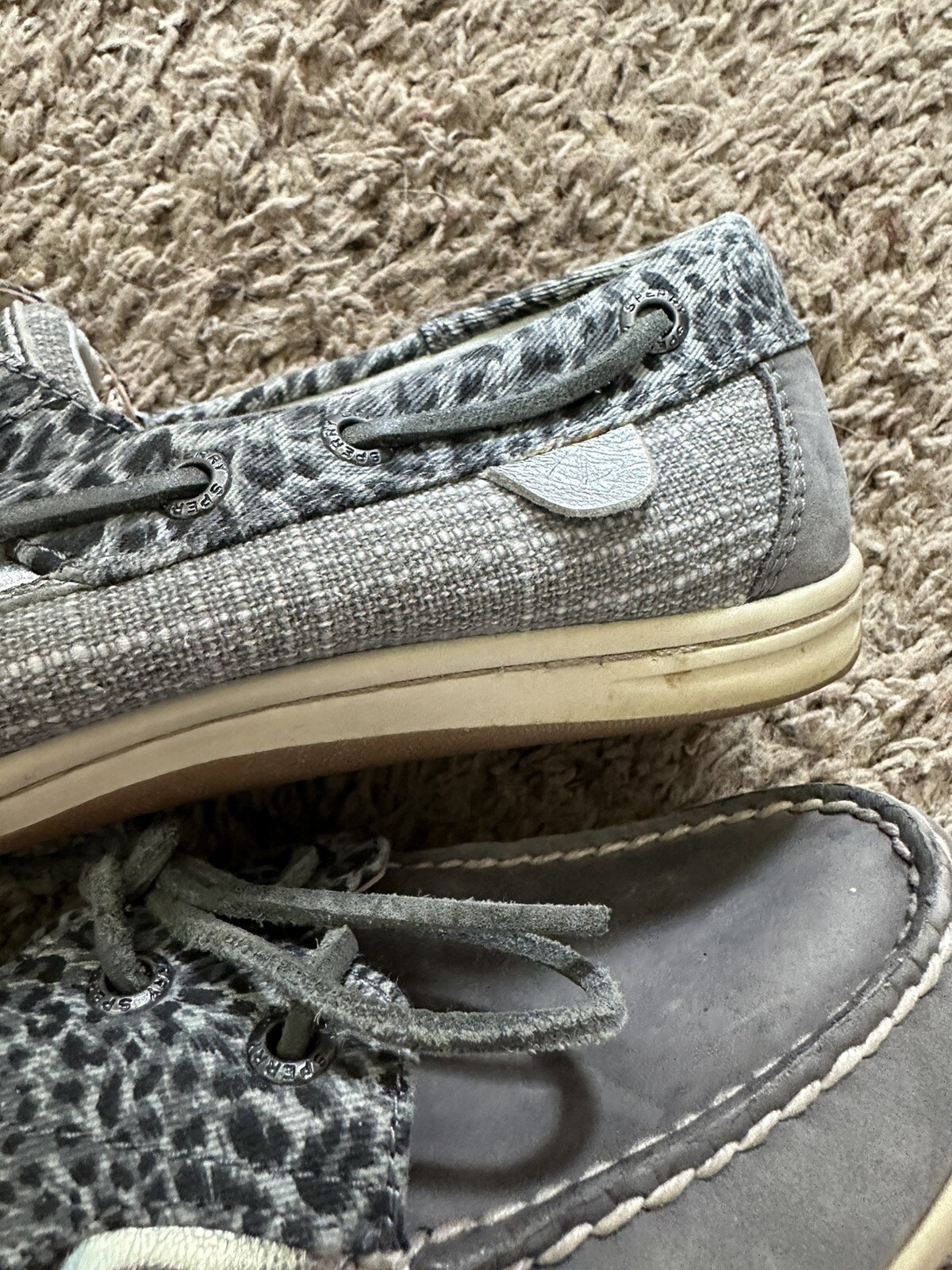 Sperry Top-Sider Taupe Leather Koifish Cheetah Boat Shoes WOMEN’S Size 8.5