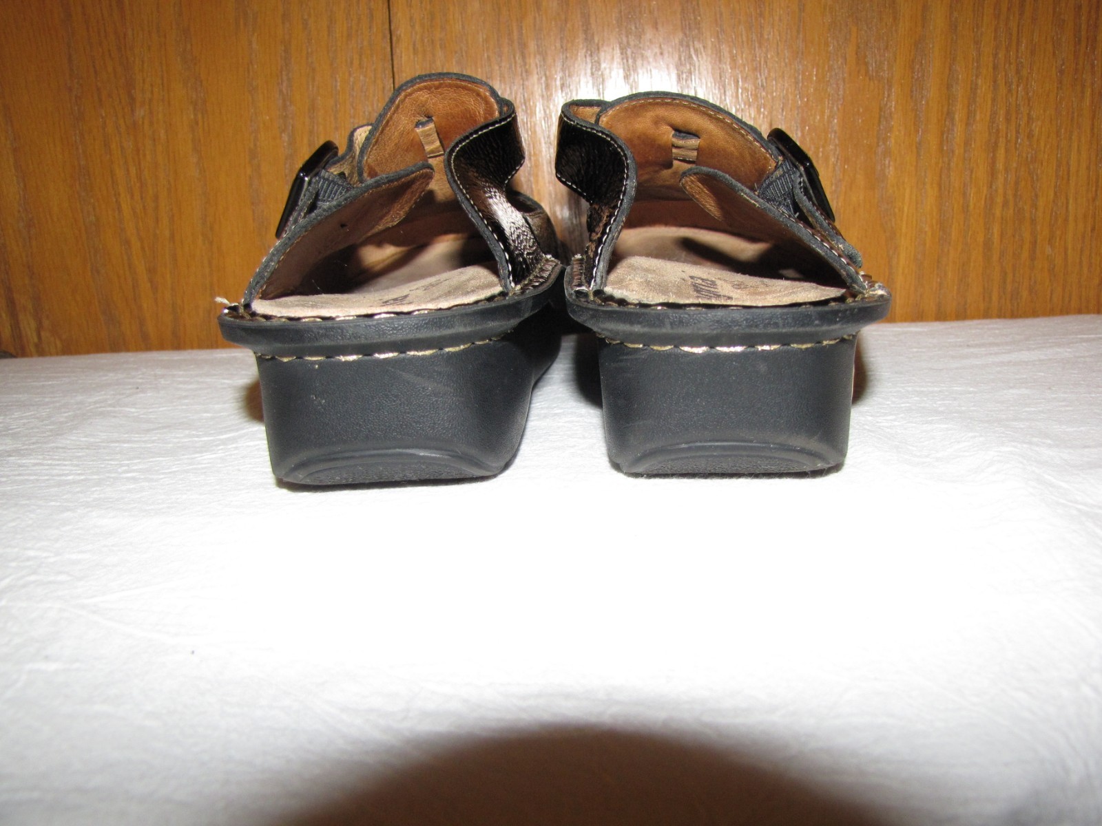 ALEGRIA 101 COMFY BLACK CRINKLED PATENT LEATHER COMFORT CLOG MULES 40-US-9.5-10