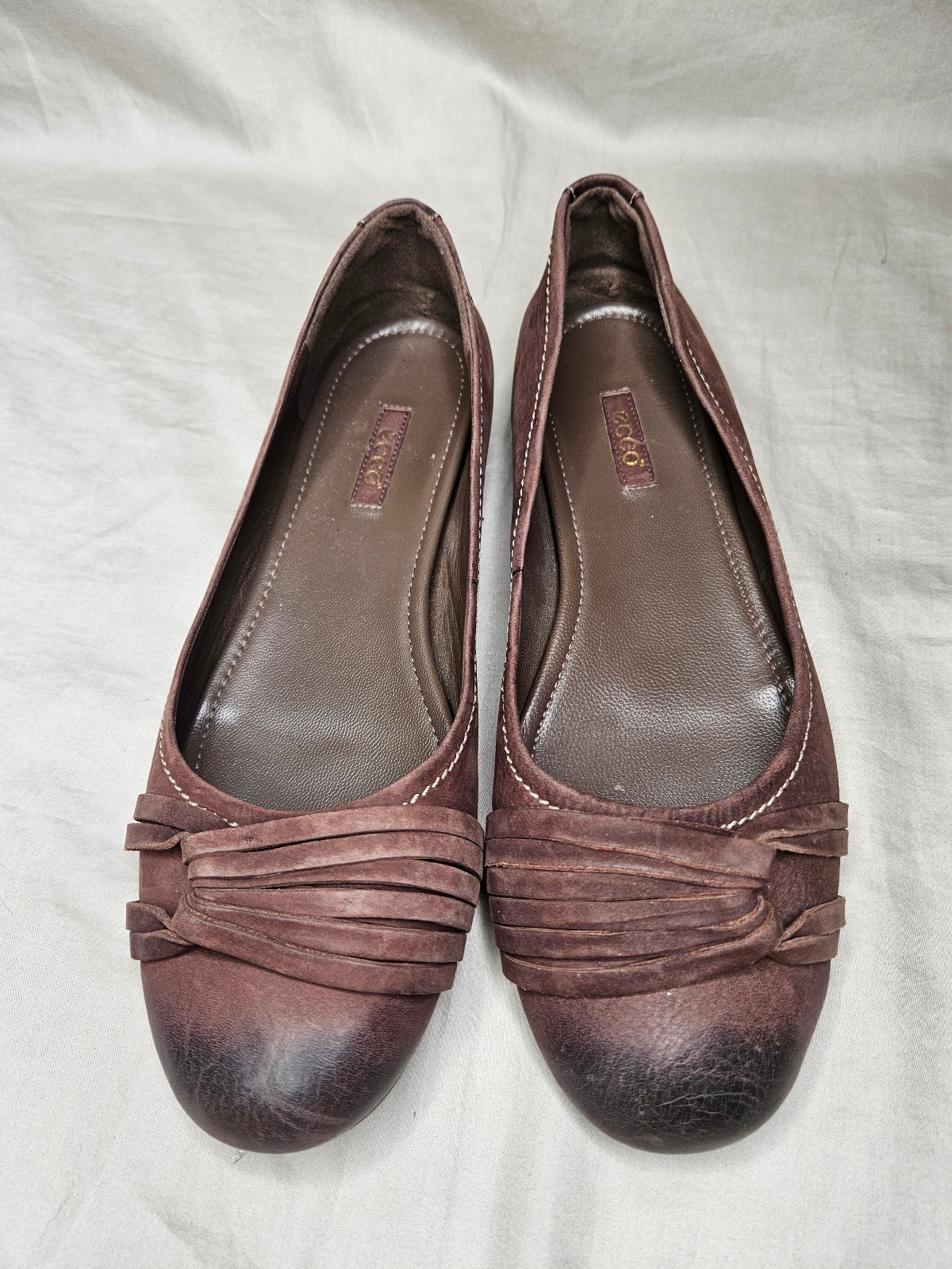 Ecco Ballet Flats Womens SZ US 8 – 8.5 EUR 39 Brown Leather Round Toe Comfort