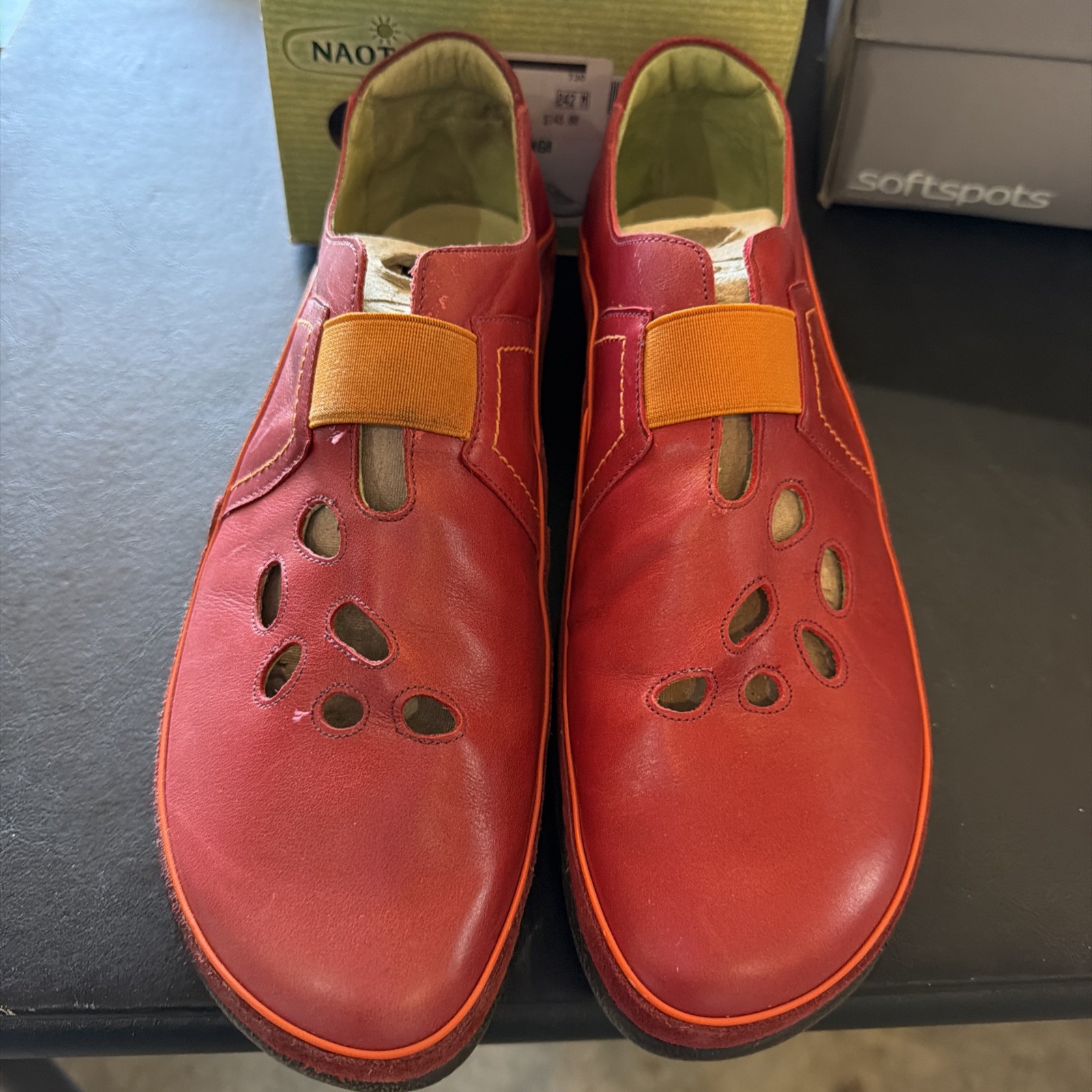 Naot Shoes Womens Size 10 Red Leather Slip On Casual Comfort Lined Rangi New