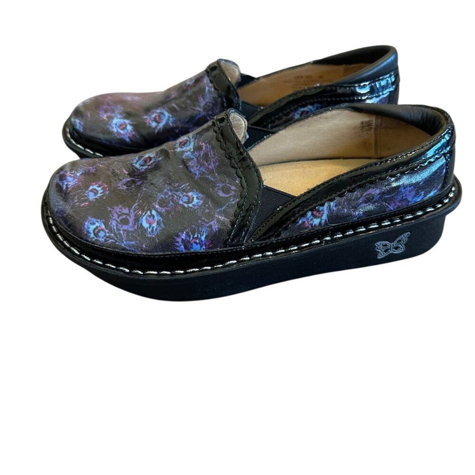 Alegria Debra Peacock Clogs Leather Slip-On Comfort Shoes Nursing Size 36 Womens