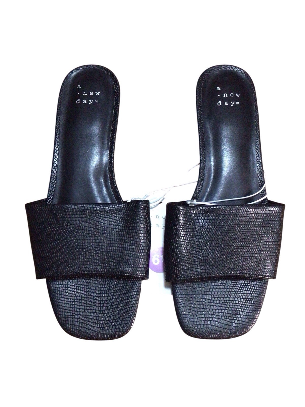 A New Day Women’s Summer Slide Alligator Textured Sandals Black Shoes Size 6.5