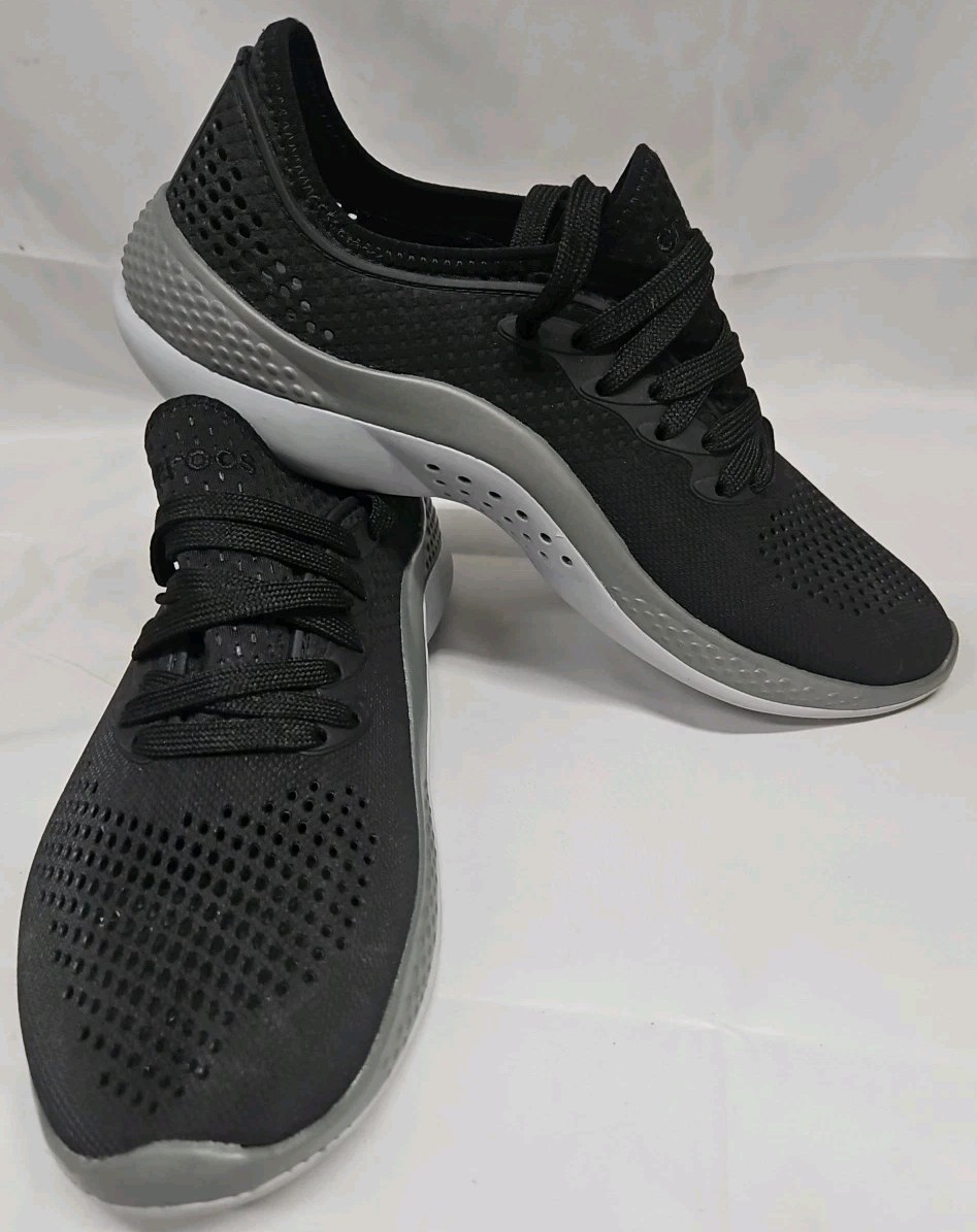 Crocs LiteRide 360 Pacer Sneakers Black Gray Lace Up 206705 Womens Size 9 GUC