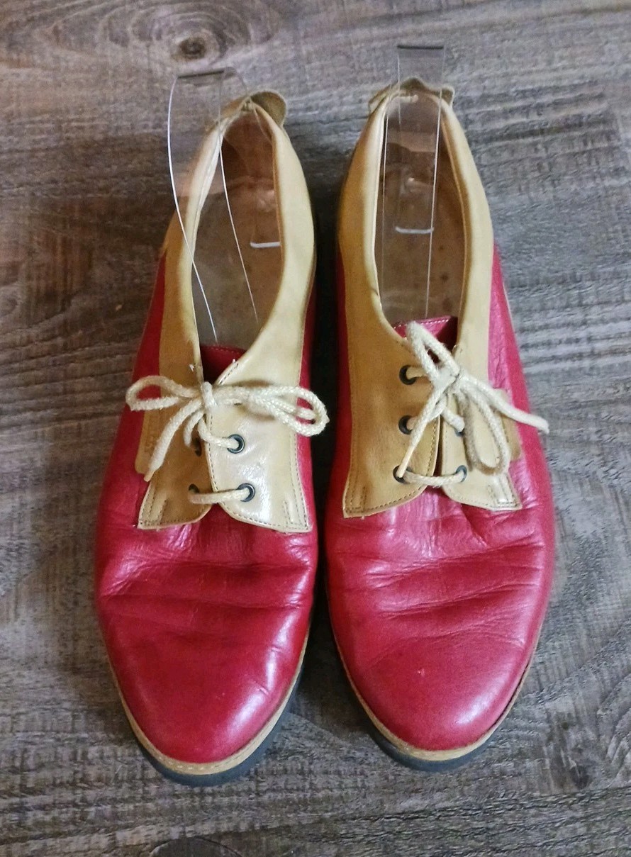 Women’s Vintage BALLY Red & Brown Leather Lace-Up Shoes Size 9.5