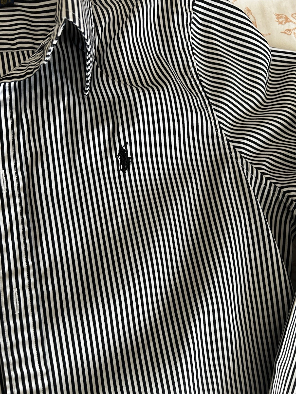 Polo Ralph Lauren Custom Fit Black/White Striped Dress Shirt Mens 12 LS
