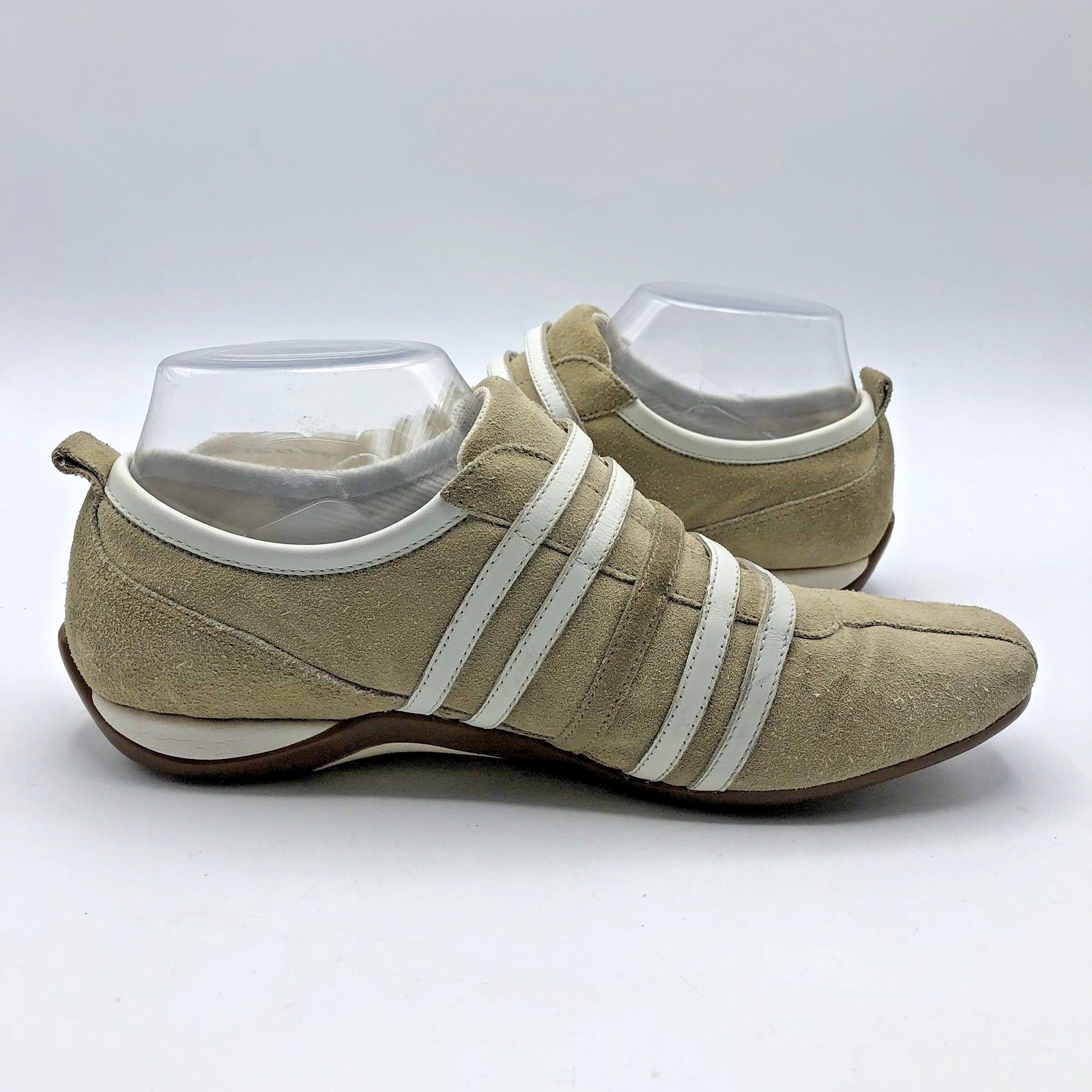 ECCO Women Beige White Hook and Loop Fastener Sneaker Shoe Size 7.5 Pre Owned