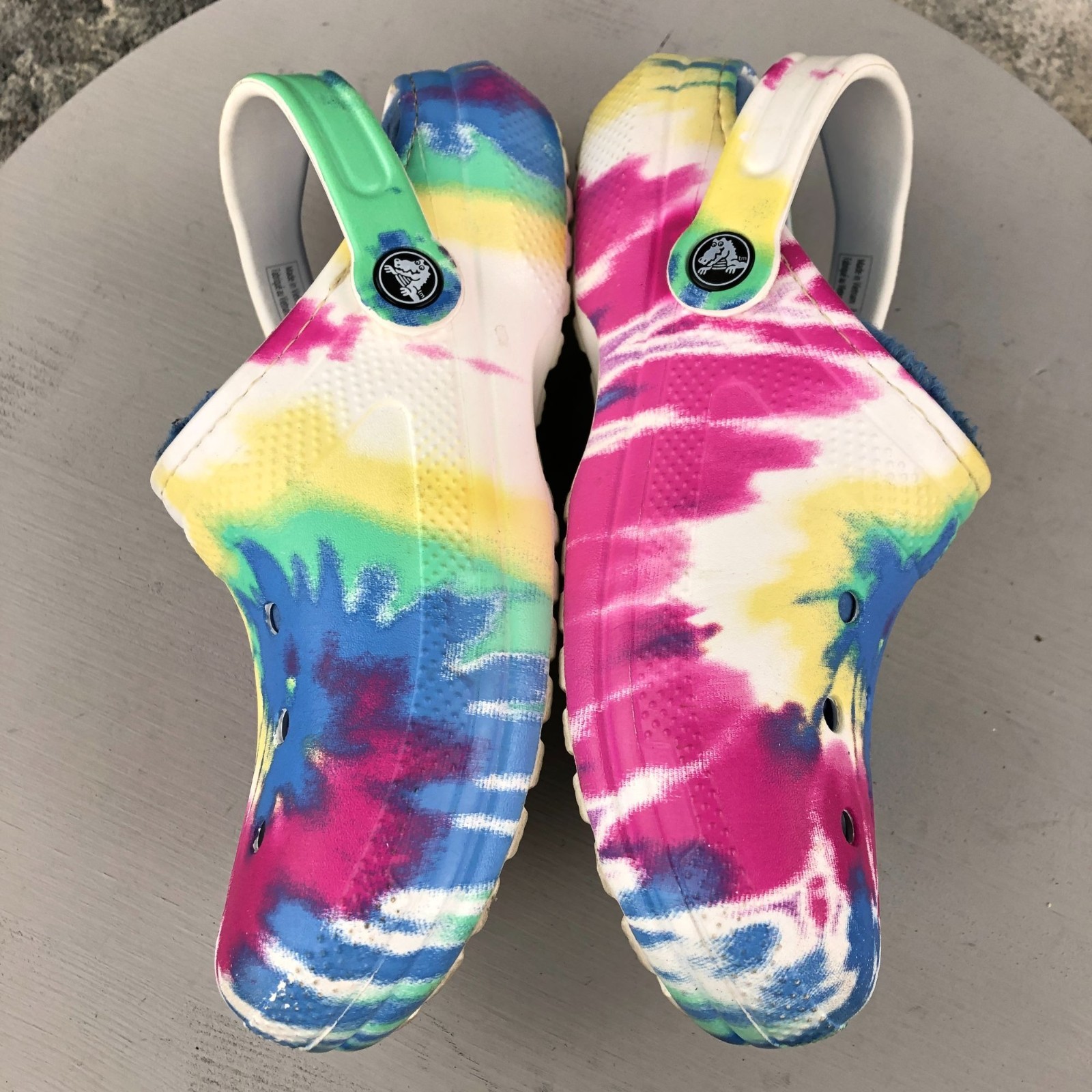 Crocs Unisex Size 5M 7W Classic Lined Tie Dye White Multi Slip On Clogs