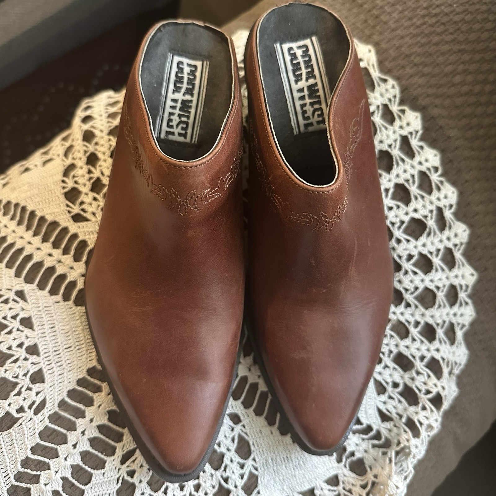 Code West Vintage Women’s 7 Brown Leather Slip-On Cowboy Western Mules Clogs