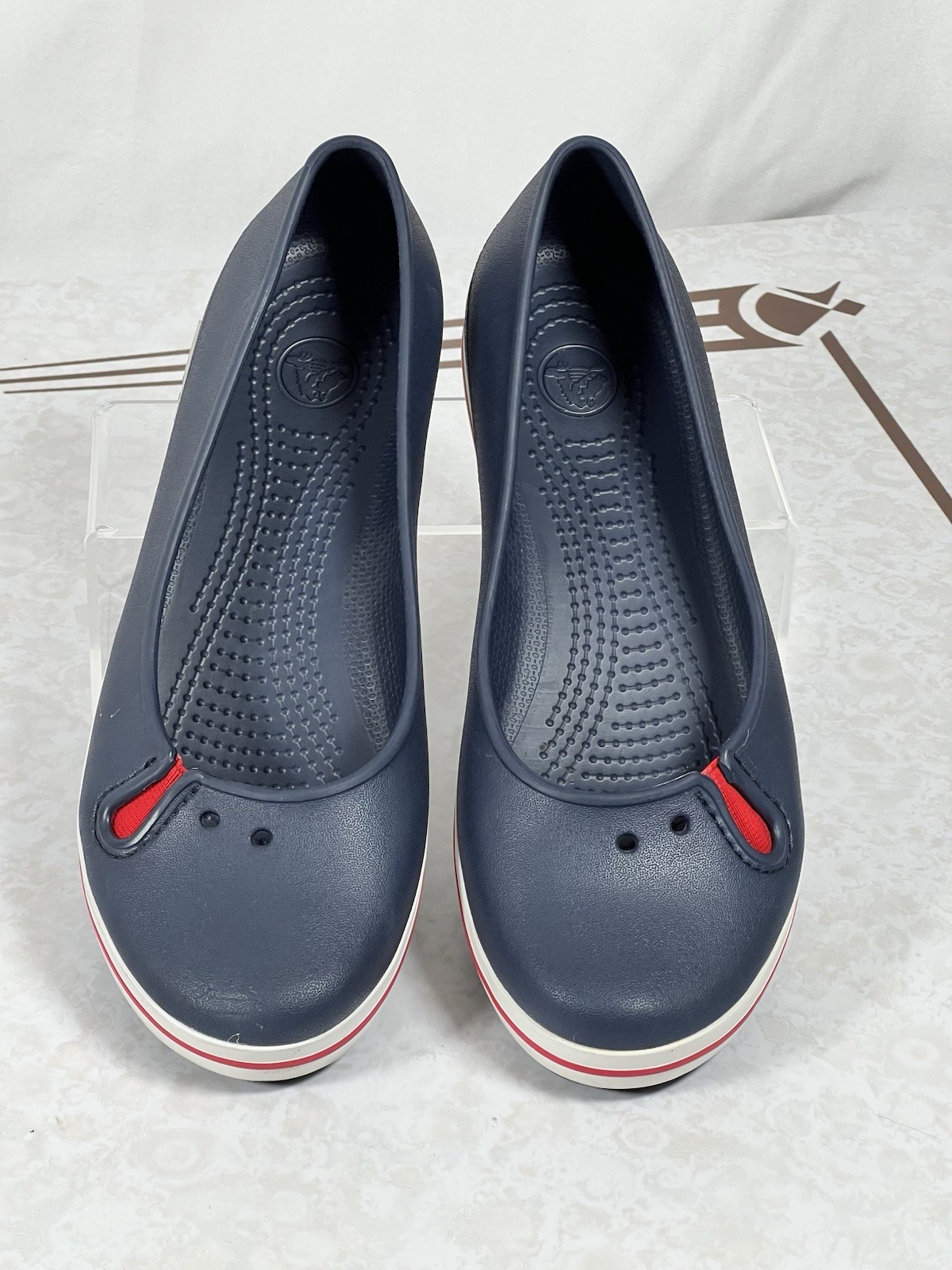 Crocs Crocband Navy Blue White Red Ballet Flats Footwear Women’s Size 9 W