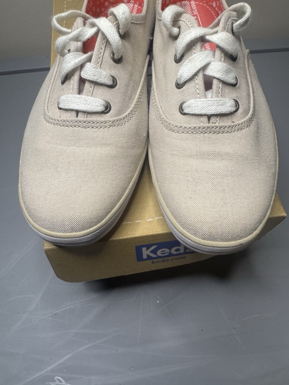 Keds Champion Chambray Tan Canvas Sneakers Women’s Size 7M Lace Up Casual