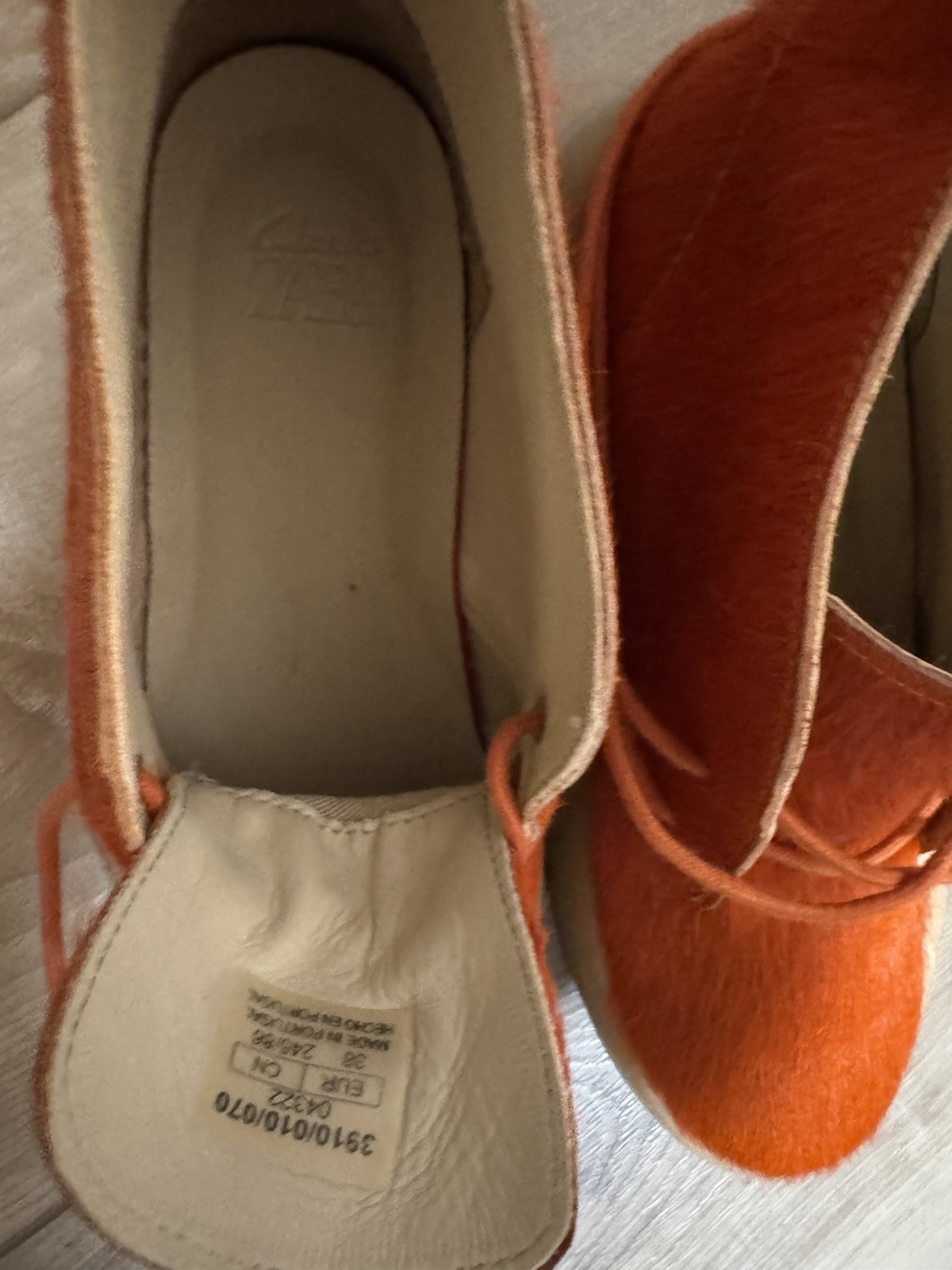 Preowned Clarks x Zara Cow Hair Ankle Desert Boots in Orange Size 38