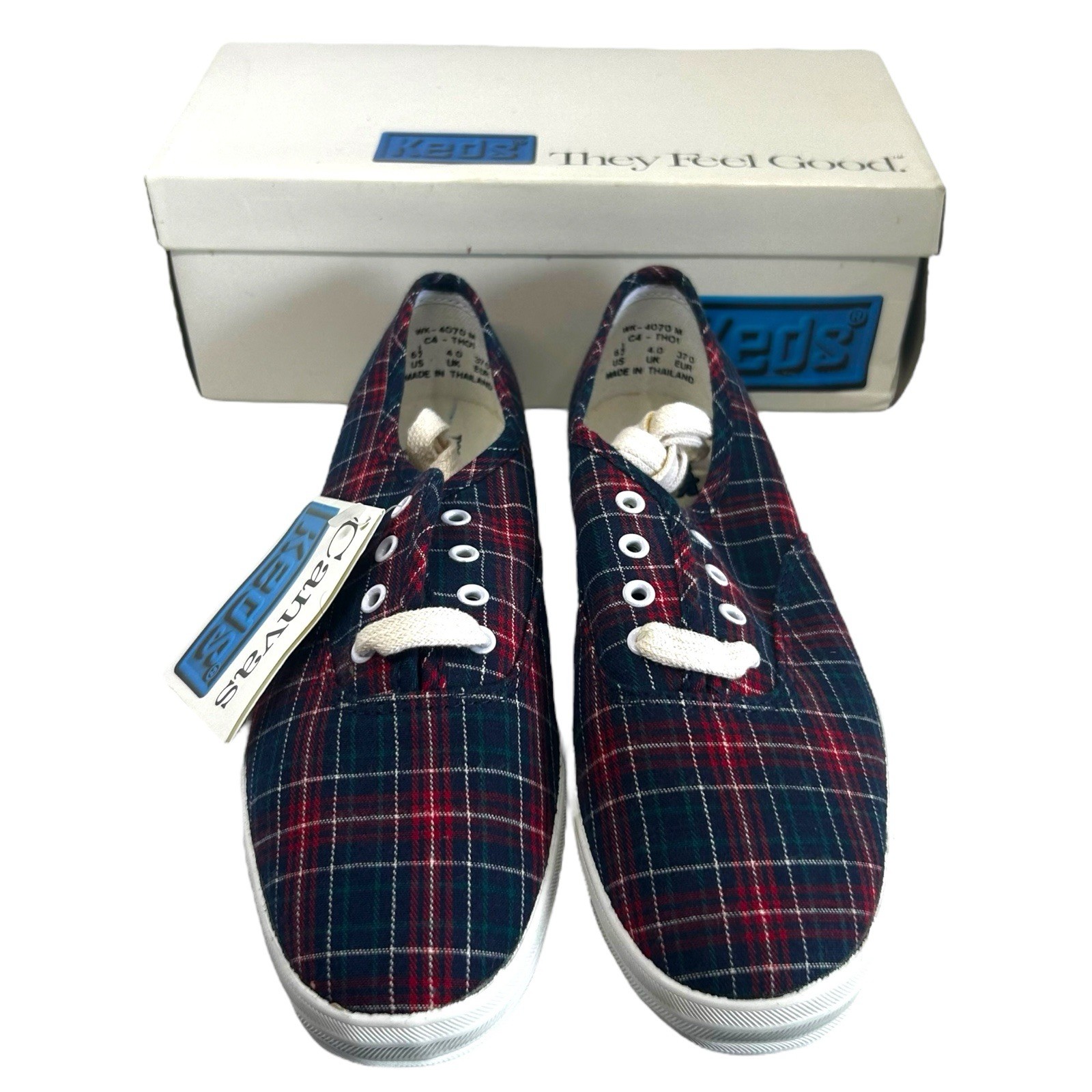 Keds Originals Champion Oxford Plaid Red Blue Green Womens 6.5 New Vintage NOS