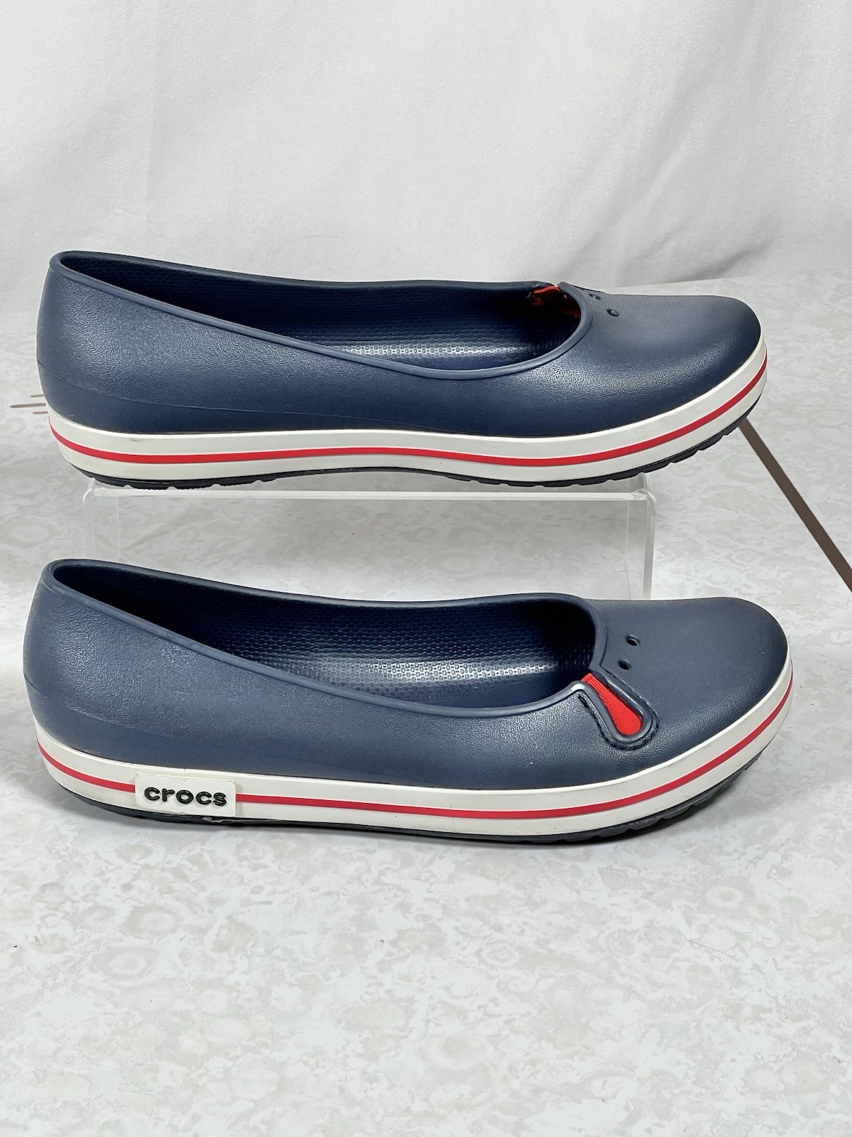 Crocs Crocband Navy Blue White Red Ballet Flats Footwear Women’s Size 9 W