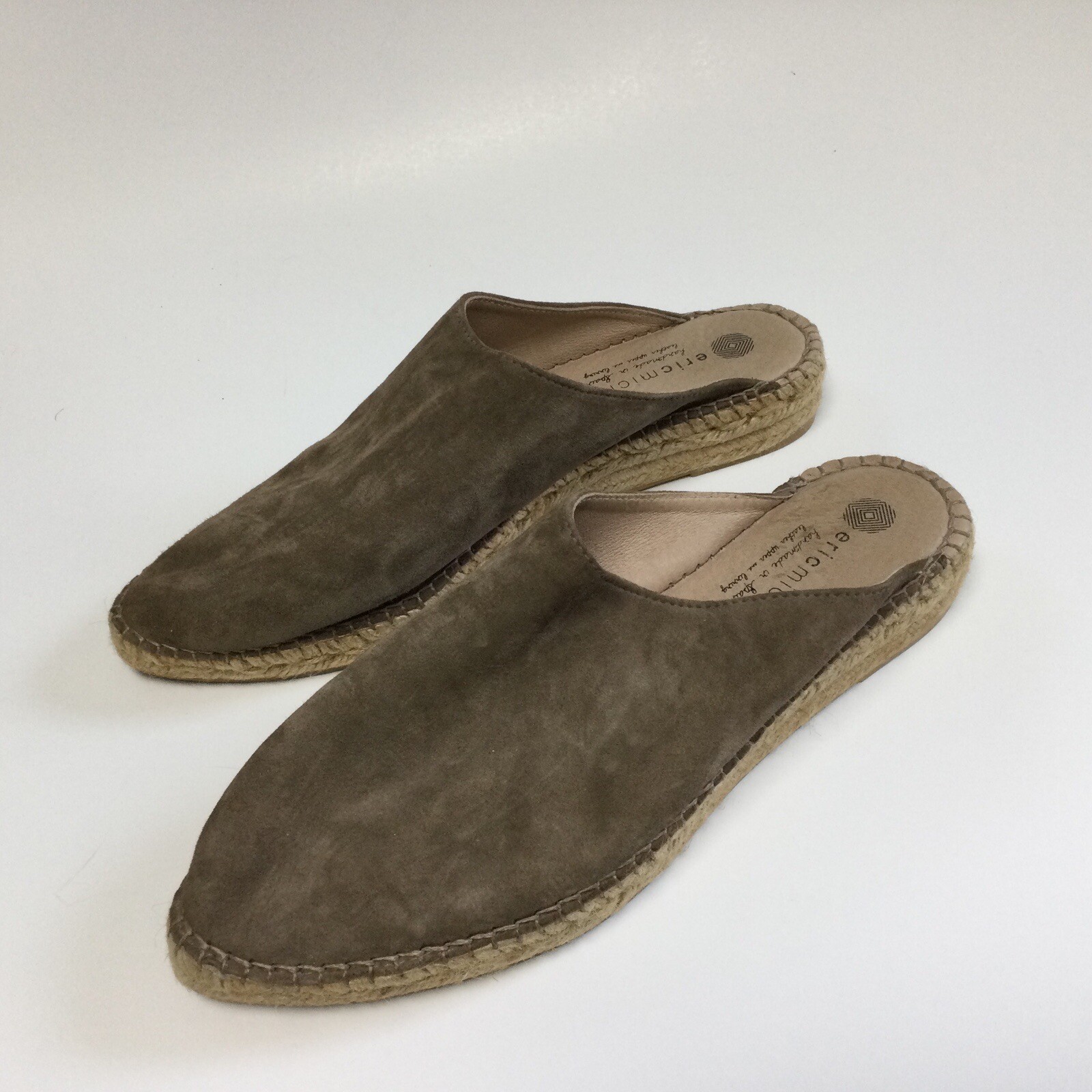 Eric Michael Espadrille Woman Suede Slip On Mule Shoe Size 40 US 9 Mauve Beige