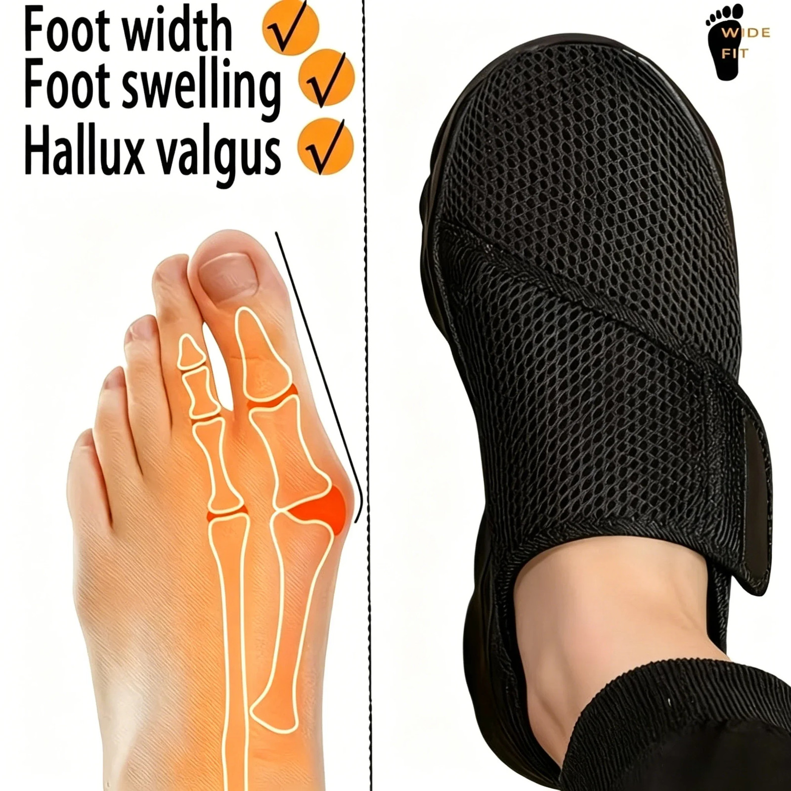 Orthopedic Walking Shoes Wide Fit Diabetic Comfortable Adjustable Casual