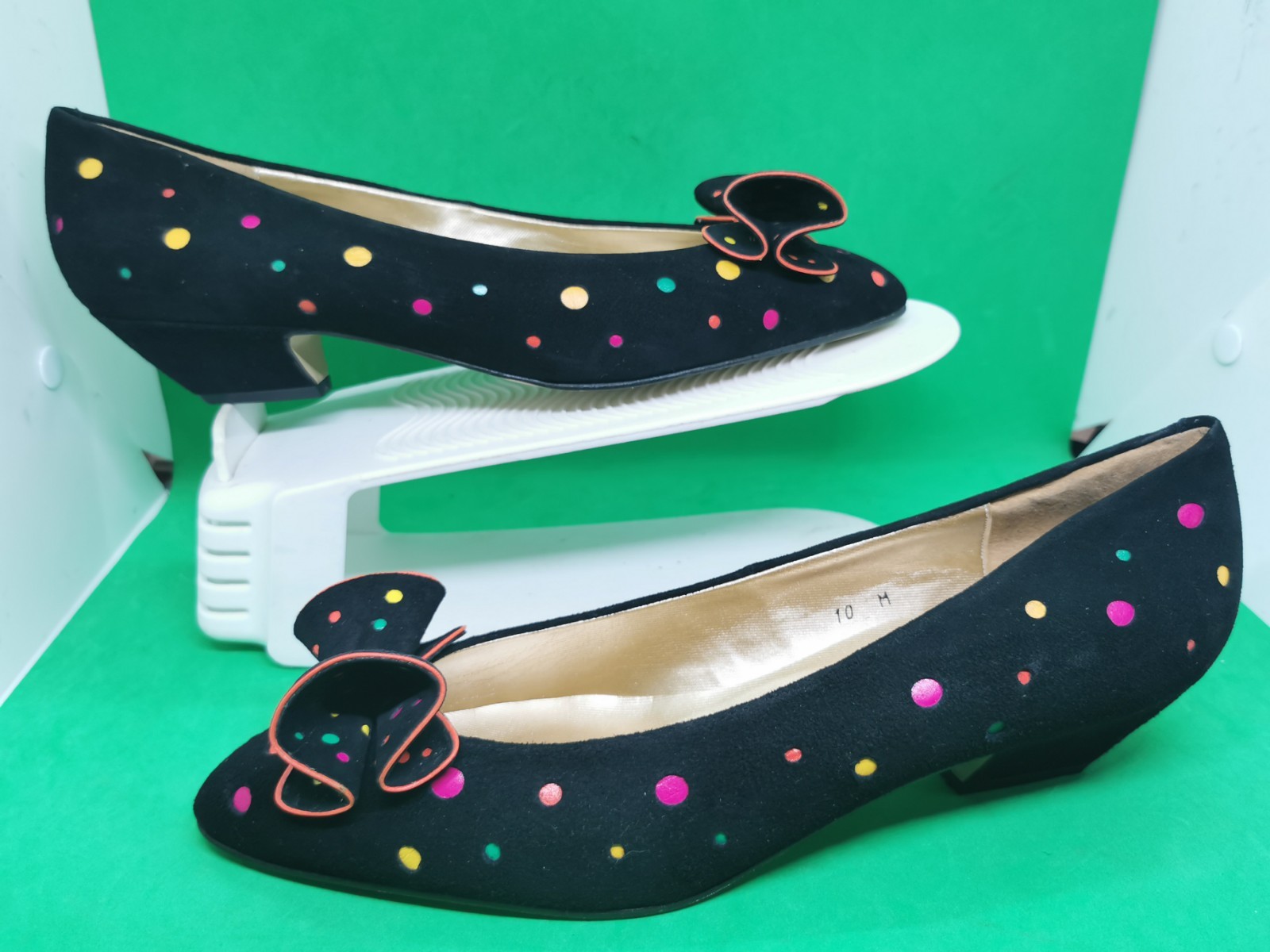 Deadstock Vtg 80’s 90’s Cha-Raye Spain Low Pumps Heel Dot Colorful Suede RARE 10