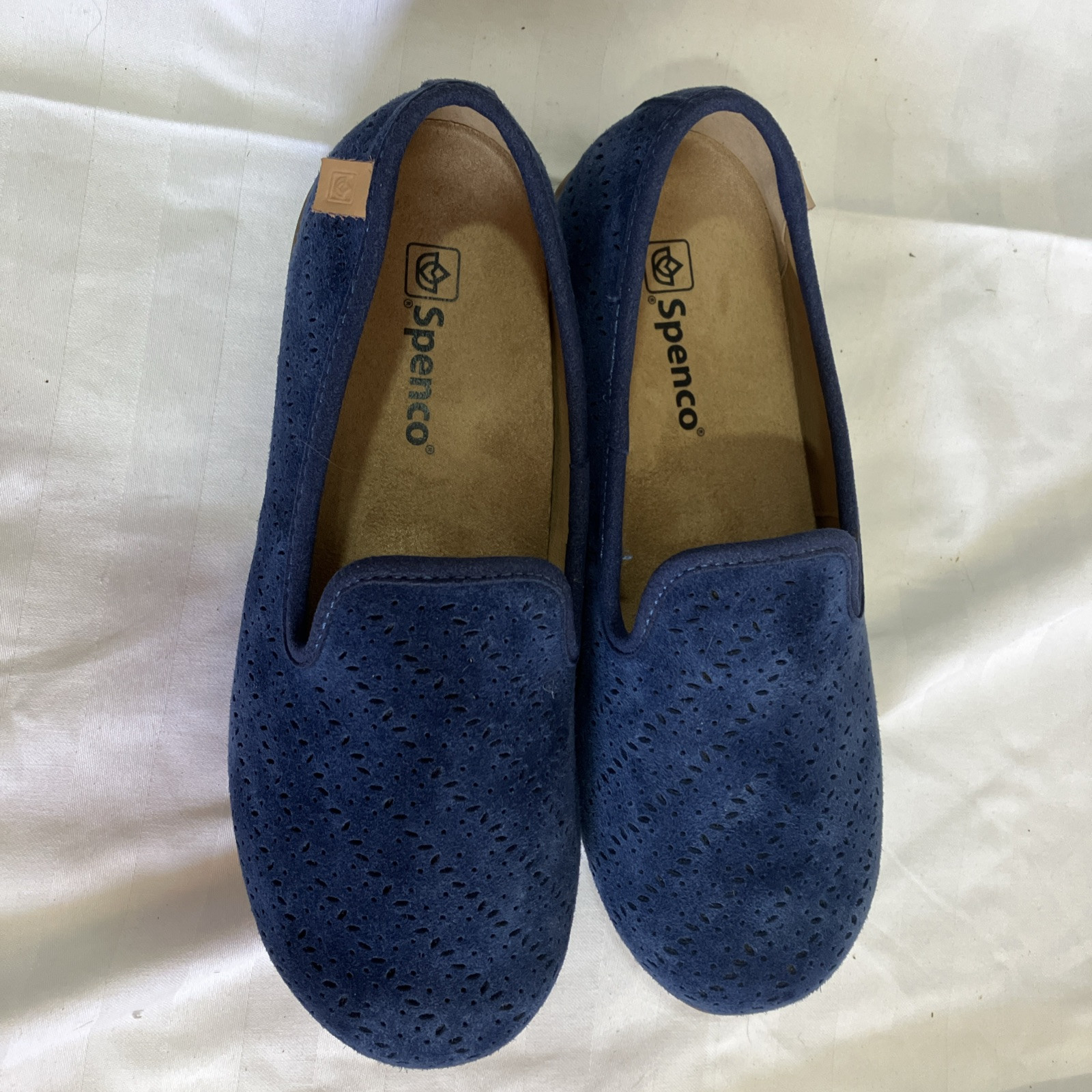 Spenco Women’s Orthotic Bailey Ballet Slip-on Flat Peacock Blue Suede Leather 7D