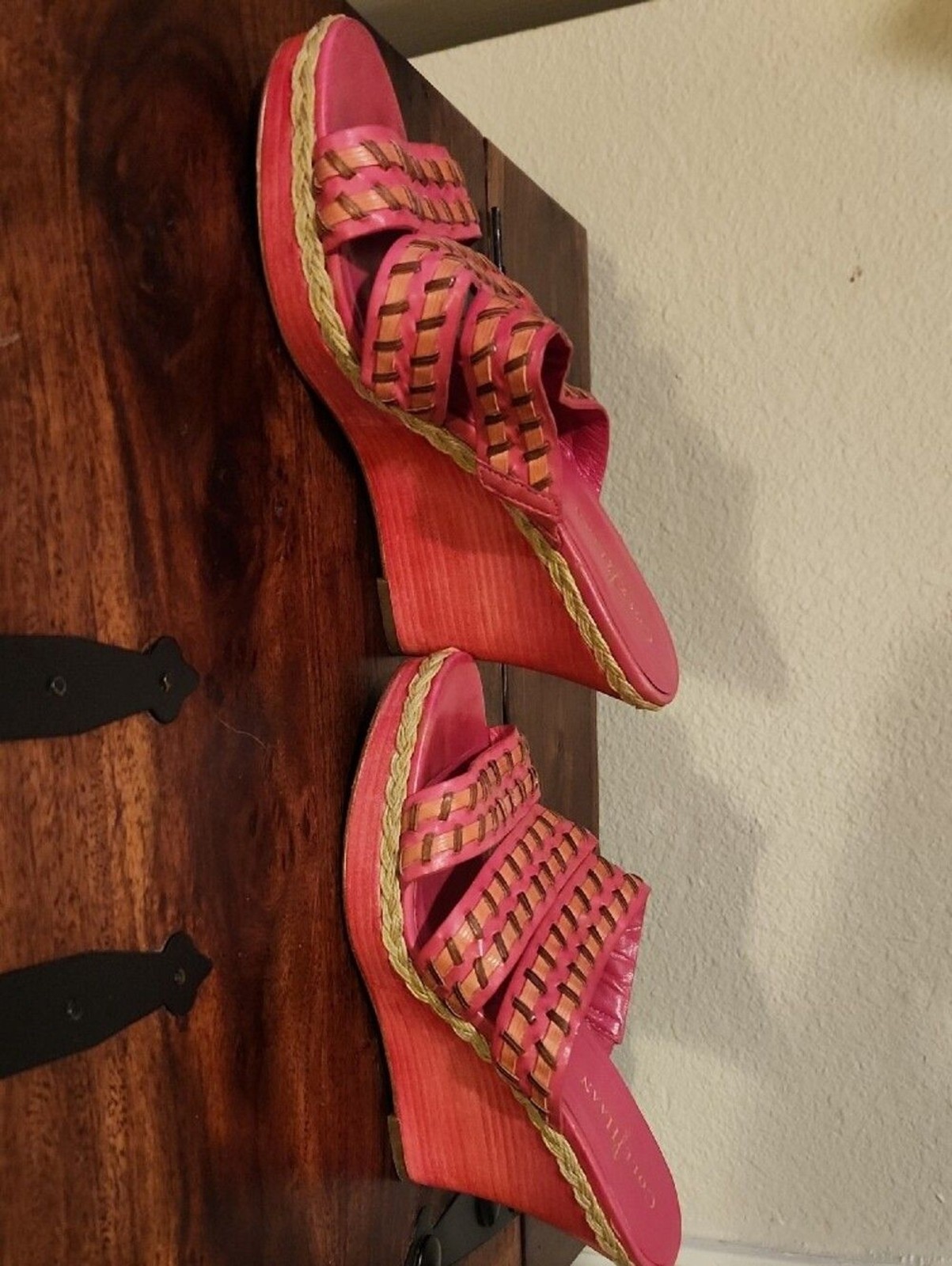 Cole Haan Pink Braided-Strap Slide Mules Sz 8 1/2 B