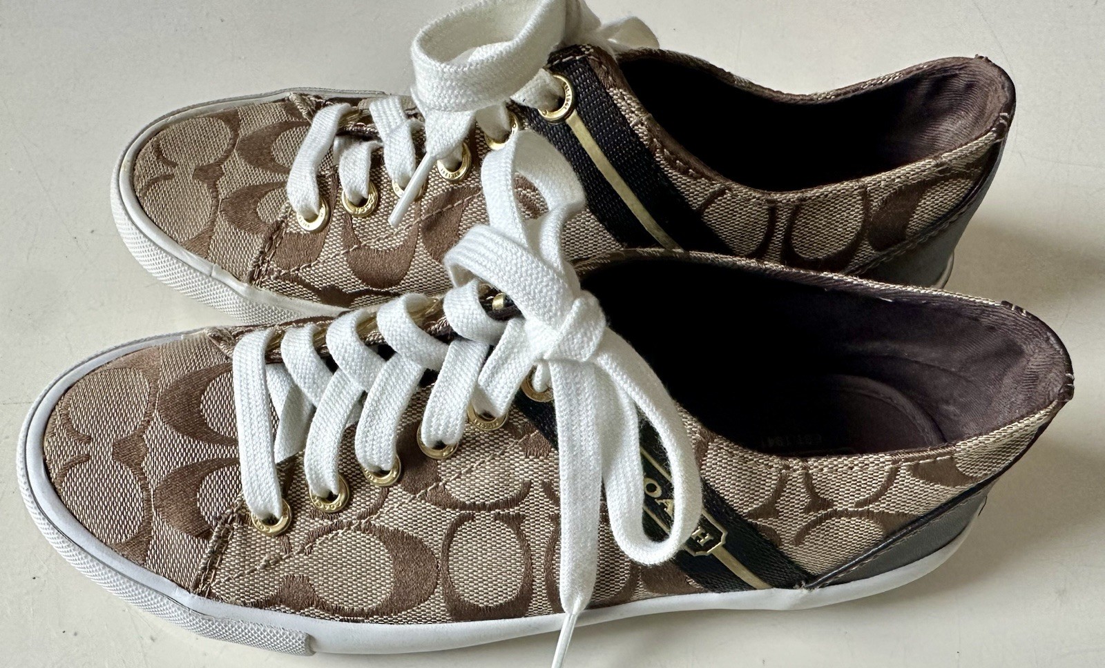Coach Women’s Lesley Q1402 Signature Sneaker Shoe Black Brown Lot 2 – SIZE 6.5