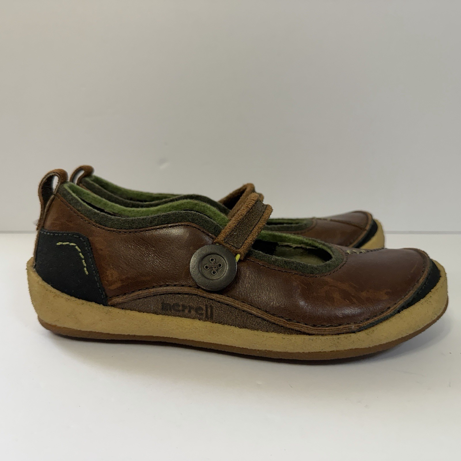 Merrell Womens Paris Saddle Mary Jane Brown Leather Crepe Sole Shoes Size 7