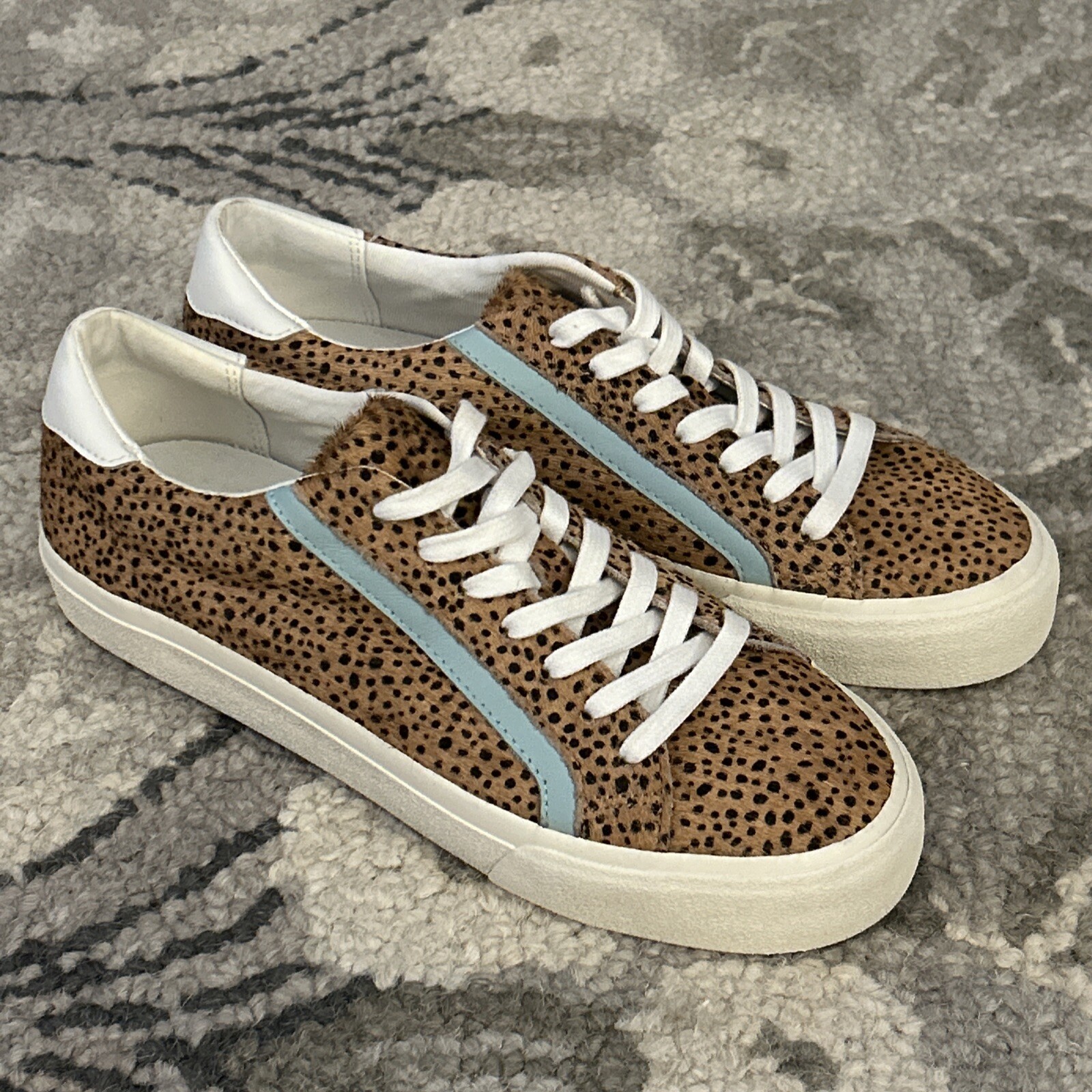 Madewell Sidewalk Spotted Calf Hair Low Top Sneakers Shoes Women 8.5 Brown Blue