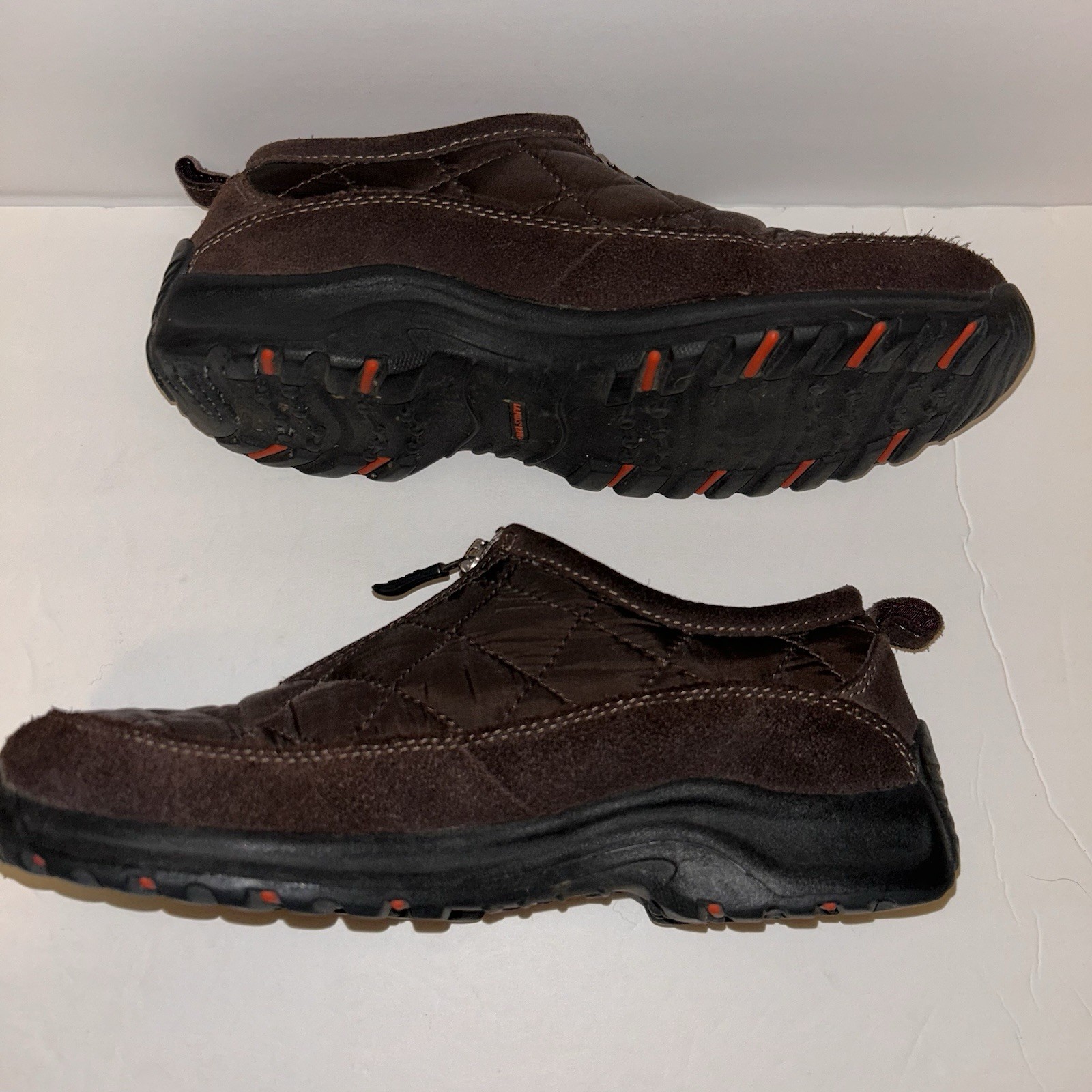Lands End Women’s Sz 7.5 Brown Suede Hiking Walking Shoes Front Zip 86524
