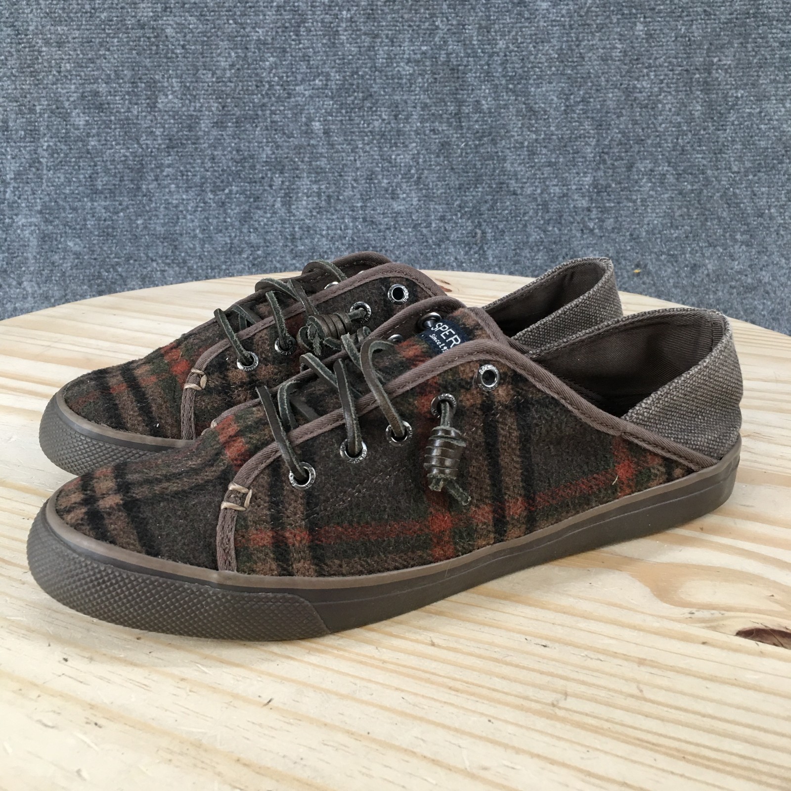 Sperry Seacoast Isle Plaid Shoes Womens 8.5 M Slip On Sneakers Brown STS96986