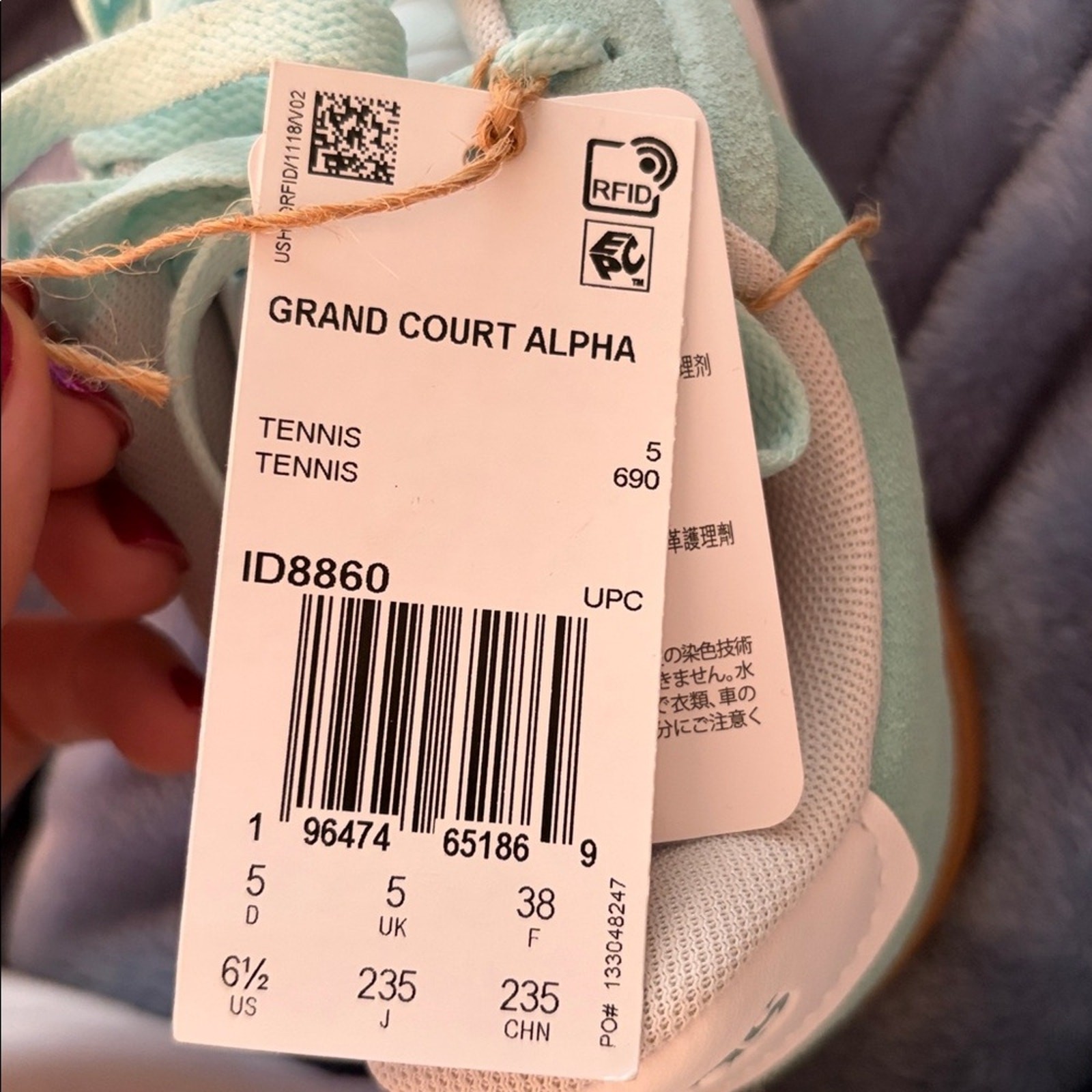 Adidas Grand Court Alpha sneakers mint green gum sole size 6.5