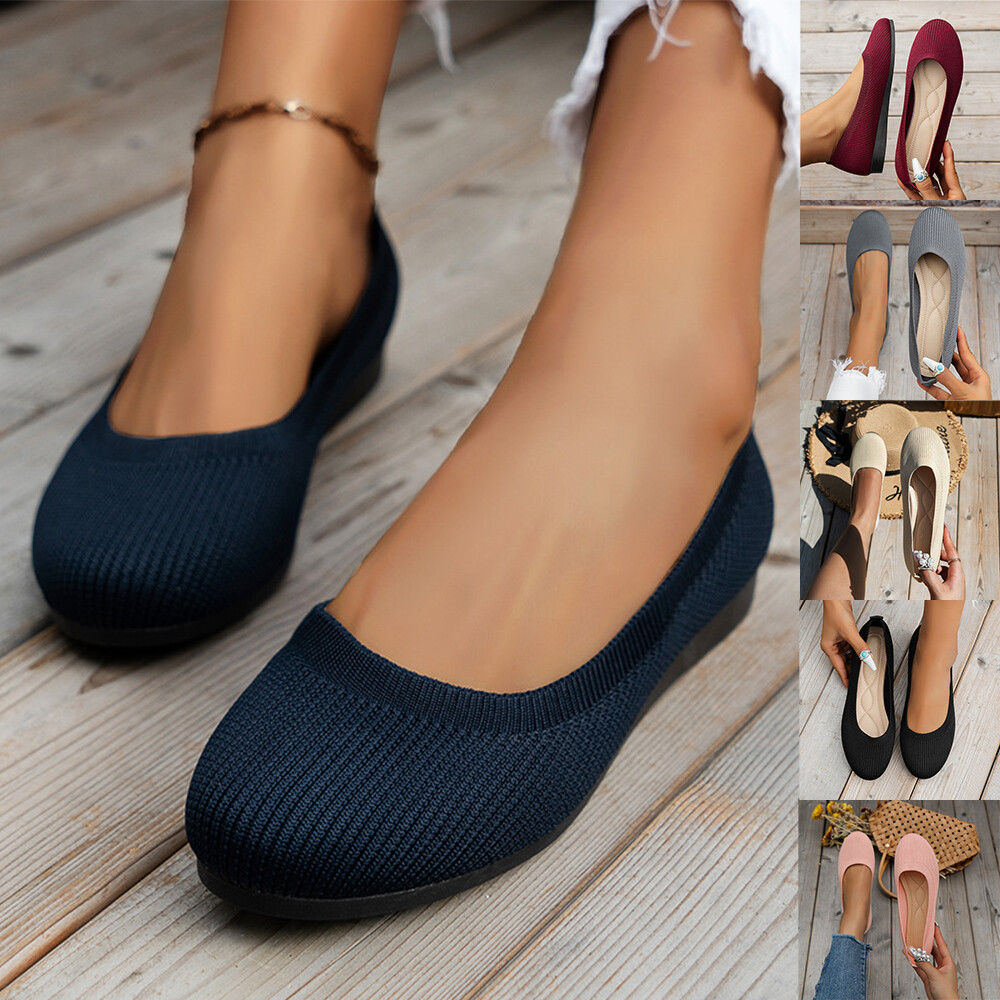 Womens Flats Round Toe Comfortable Ballet Walking Shoes Dressy Slip ons Loafer S