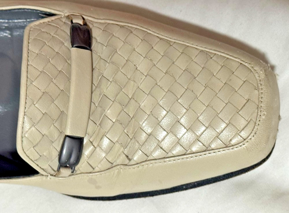 BALLY TAN LEATHER SHOES WOMENS LOAFER BASKETWEAVE AND STRAP ACCENT SIZE 7-1/2
