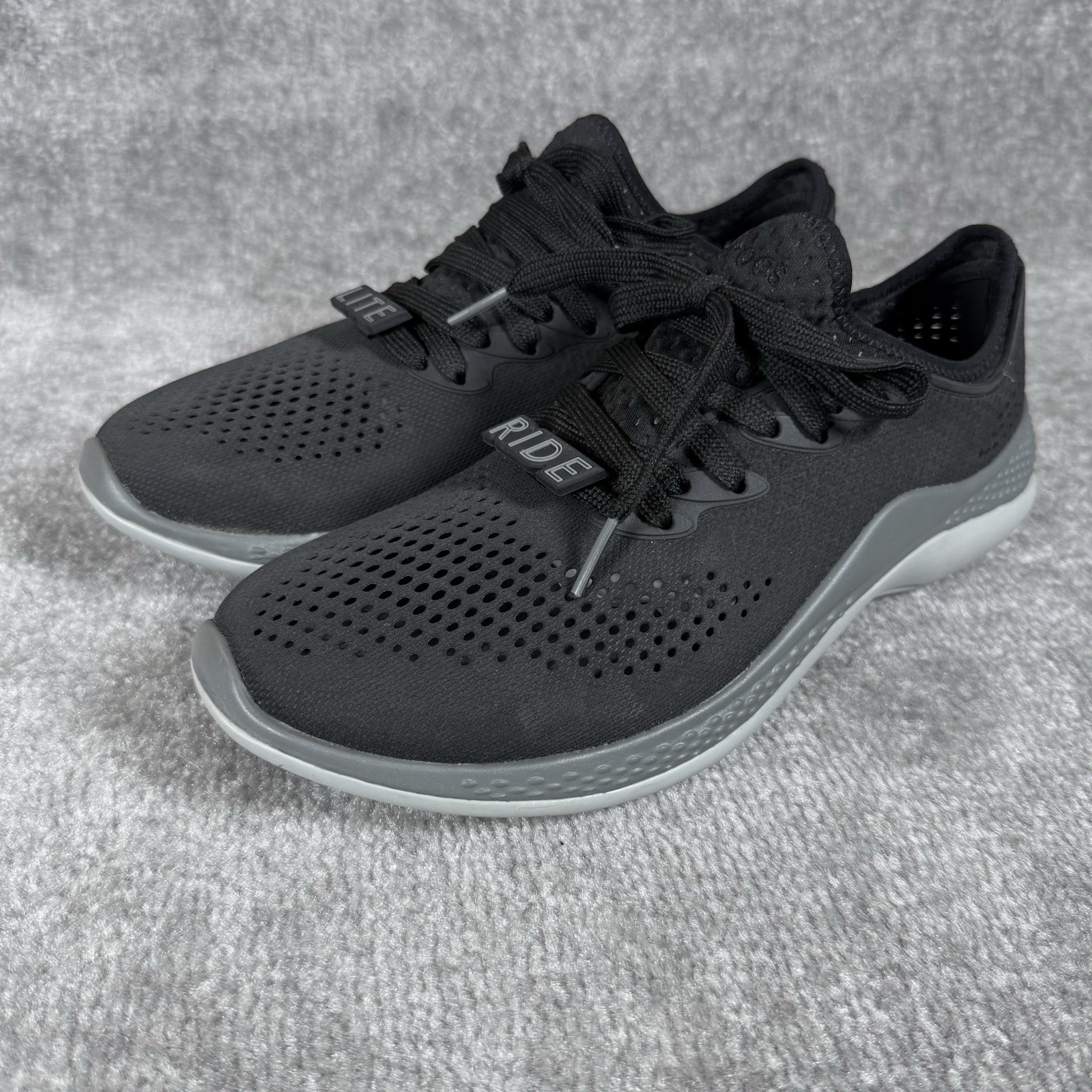 Crocs LiteRide Pacer Shoes Women’s 9 Black Lace Up Comfort Lightweight 206705