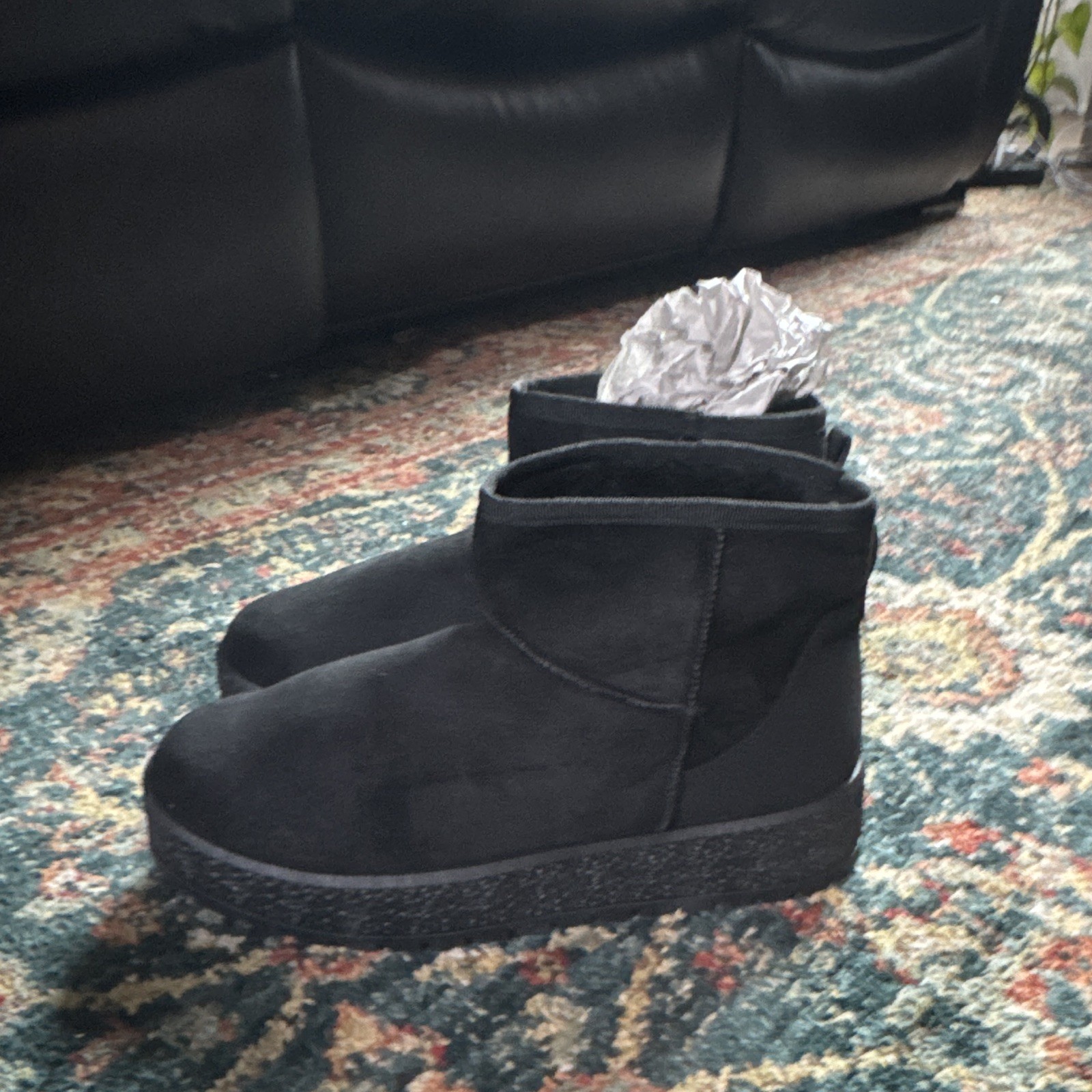 Women’s Black Faux Suede Slip-On Ankle Bootie Flat Rubber Sole Size 11